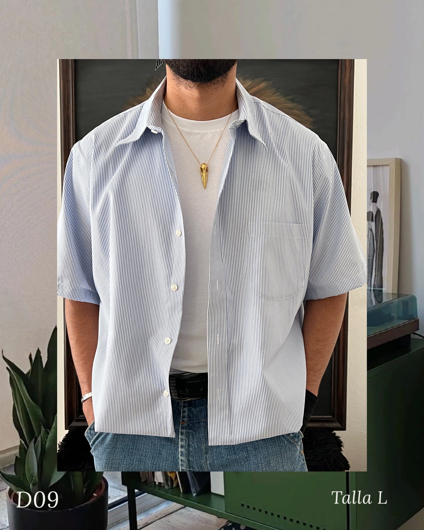 Striped shirt / cropped fit (L)
