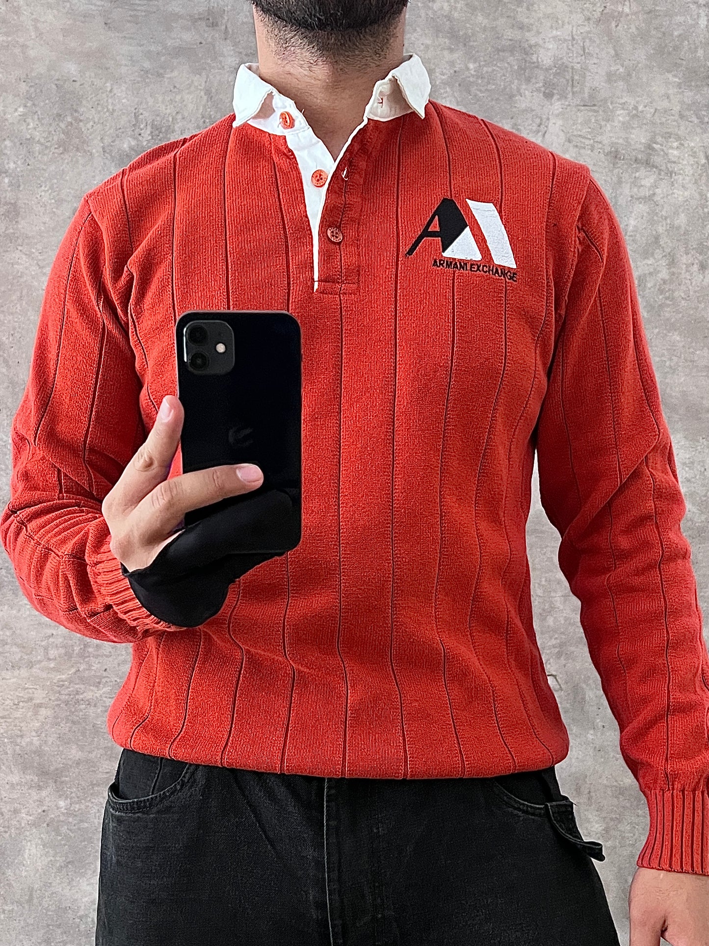 ARMANI EXCHANGE KNIT POLO SWEATER (M)