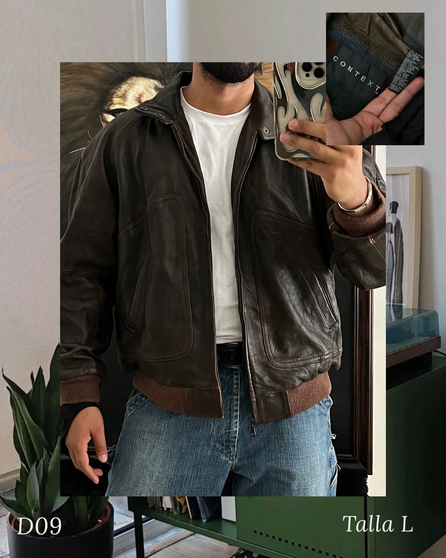 Vintage leather bomber jacket (L)