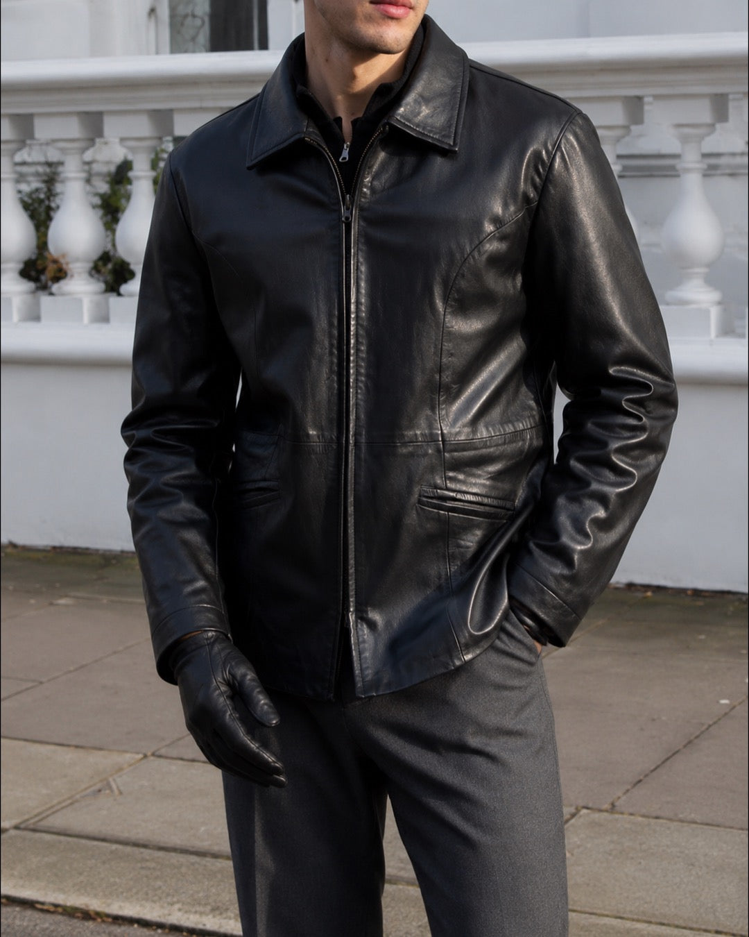 BLACK LEATHER GABARDINE (S)
