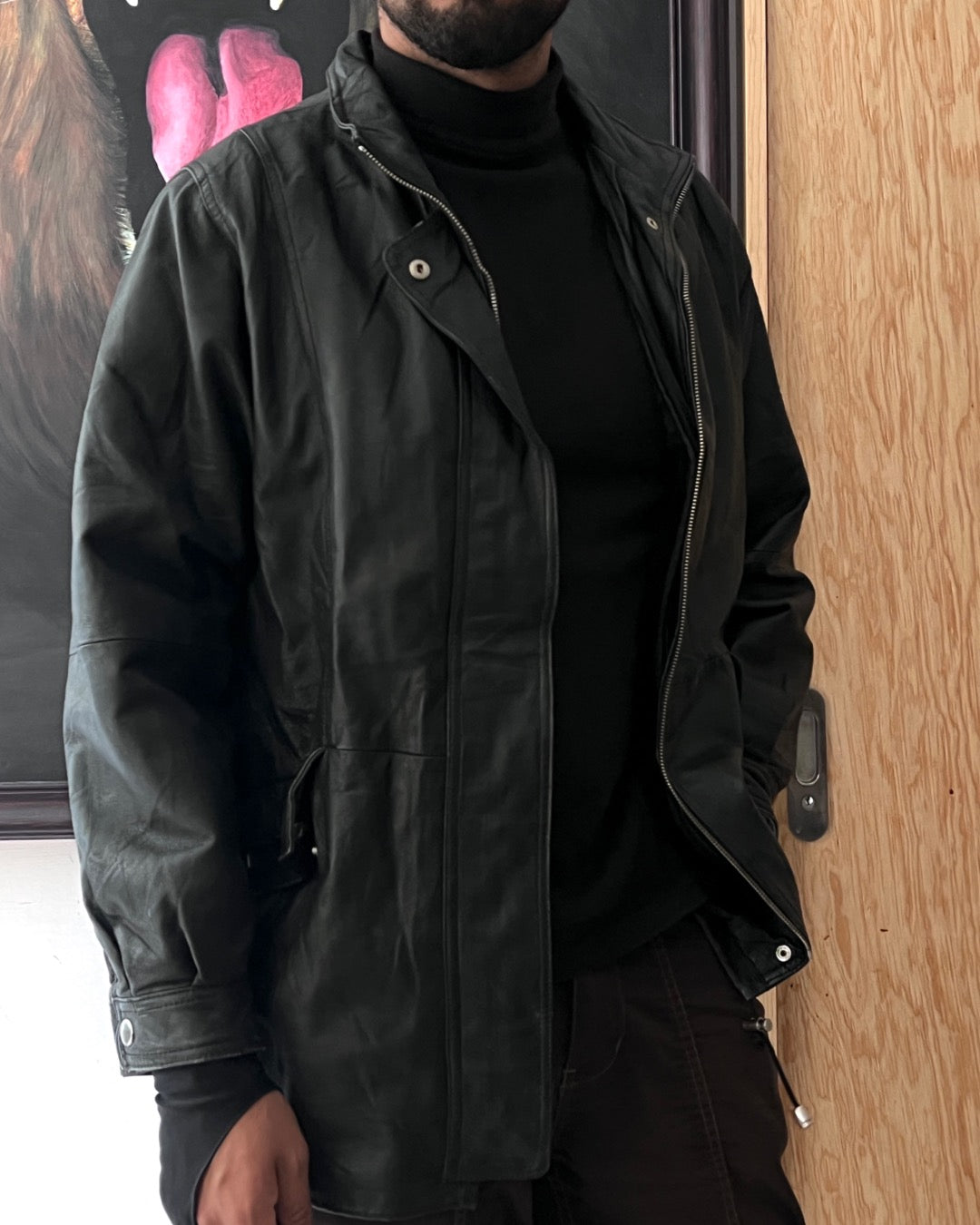 Black Leather Gabardine (M)