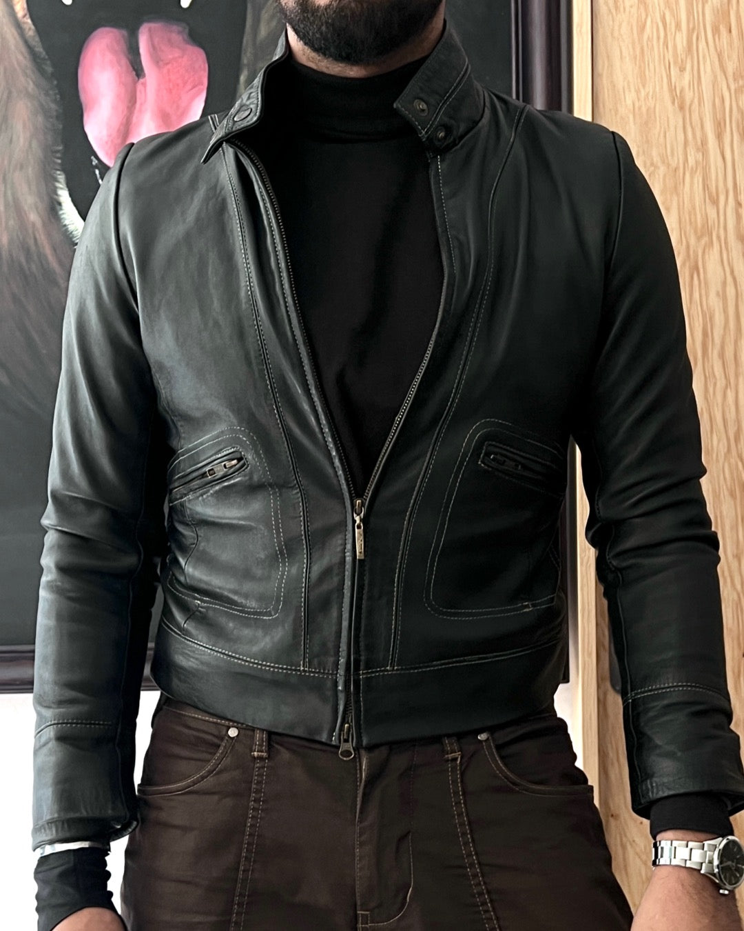 Michel Domit Black Leather Jacket (S)