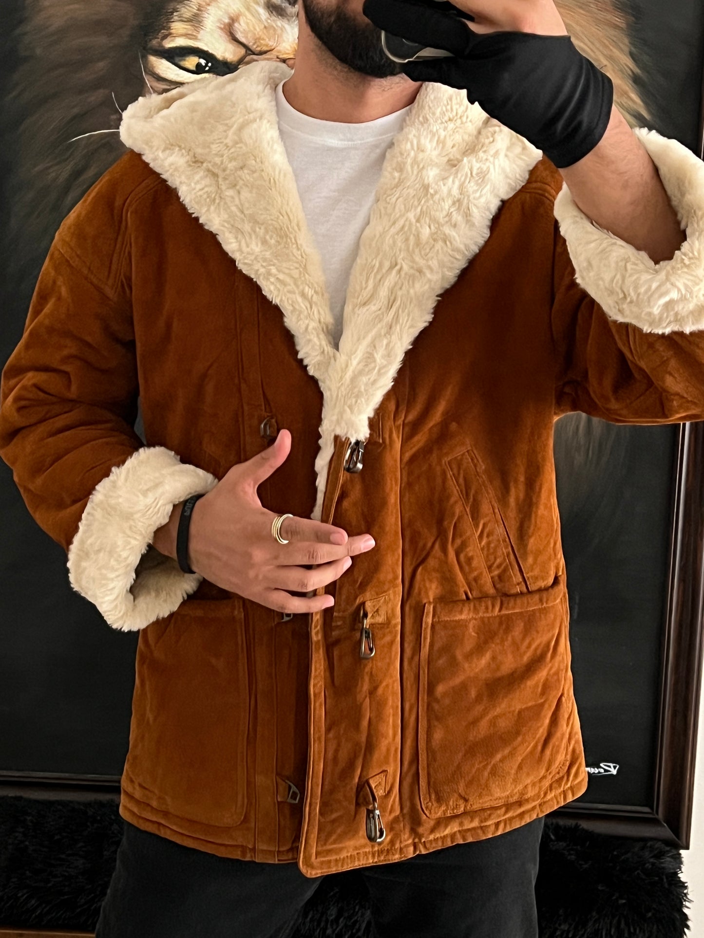 Jacket tipo abrigo de piel (S)