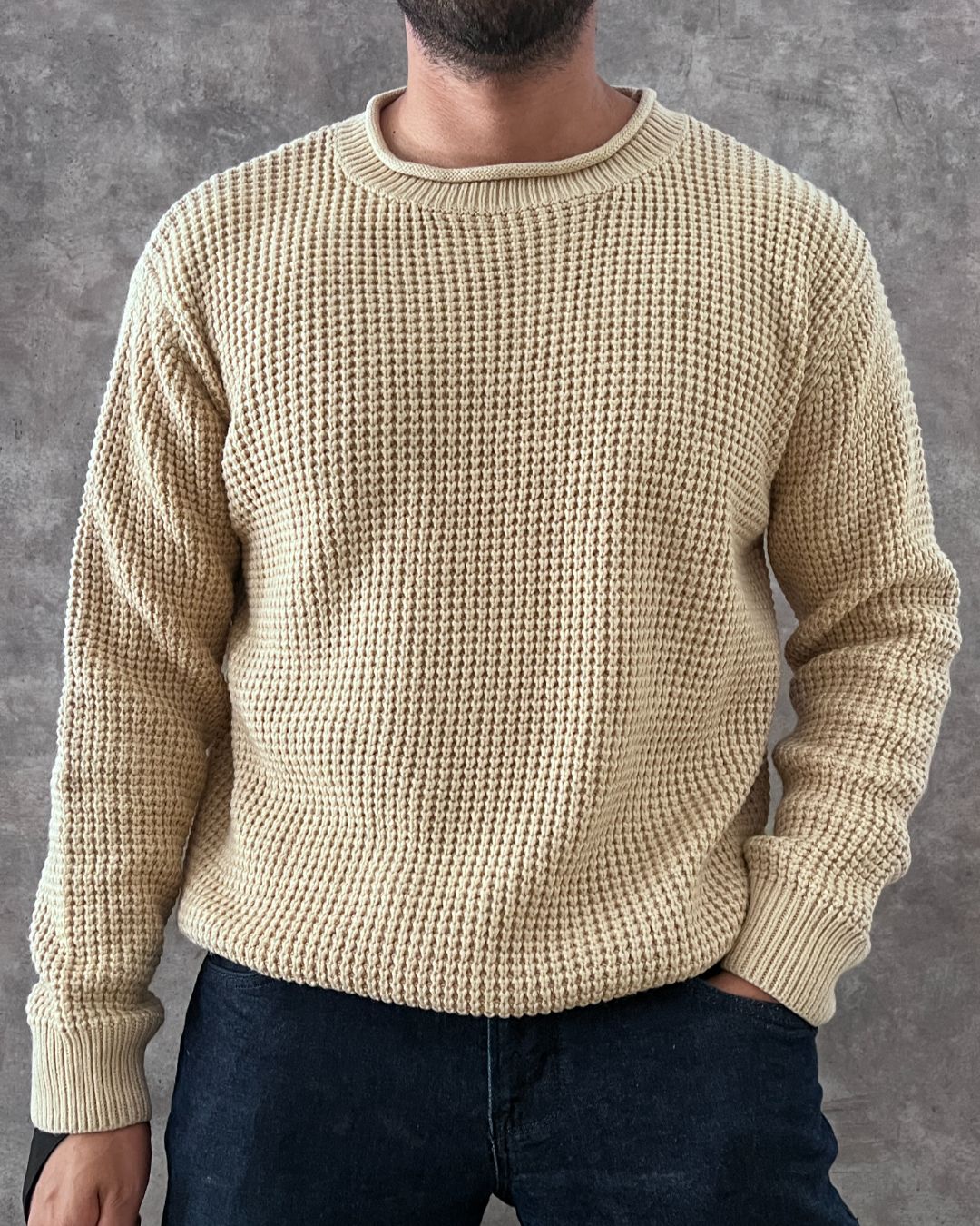 SUÉTER WAFFLE KNIT CREAM OVERSIZE (M)