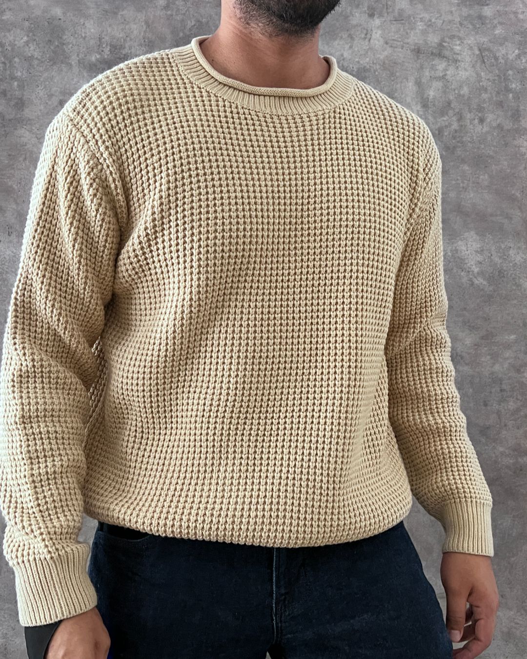 SUÉTER WAFFLE KNIT CREAM OVERSIZE (M)