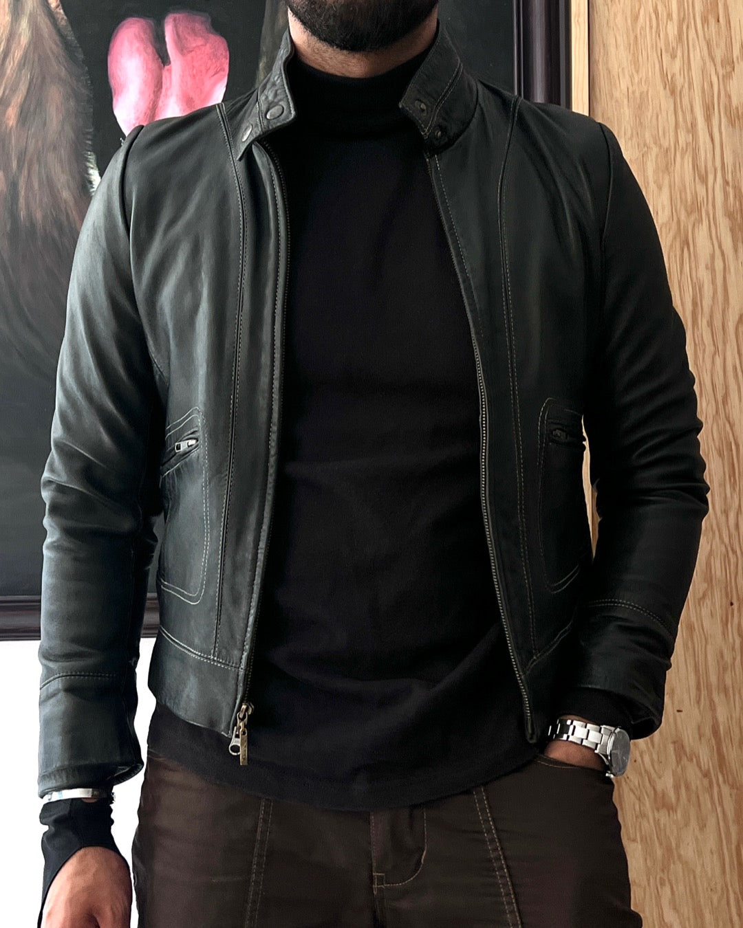 Michel Domit Black Leather Jacket (S)