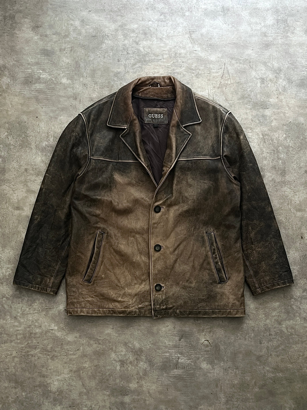 GUESS Distressed Leather Jacket (L)