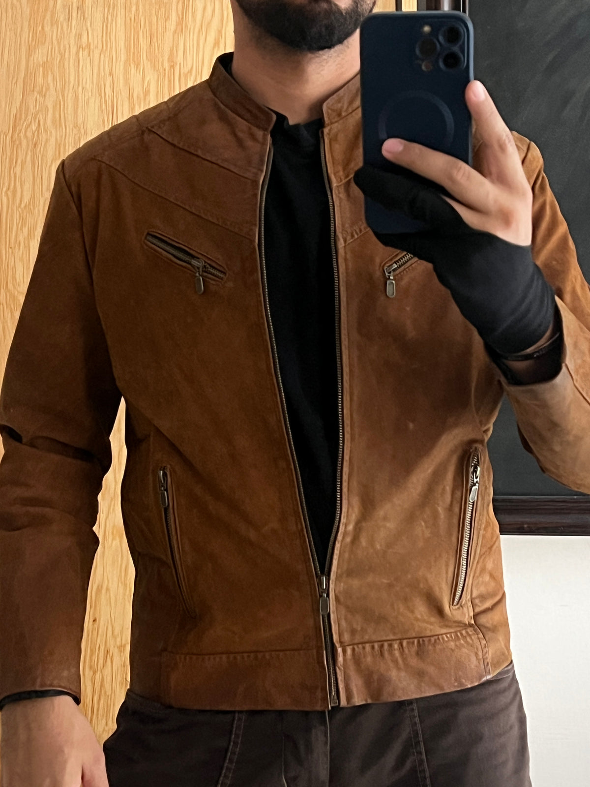 Biker Brown Leather Jacket (M)