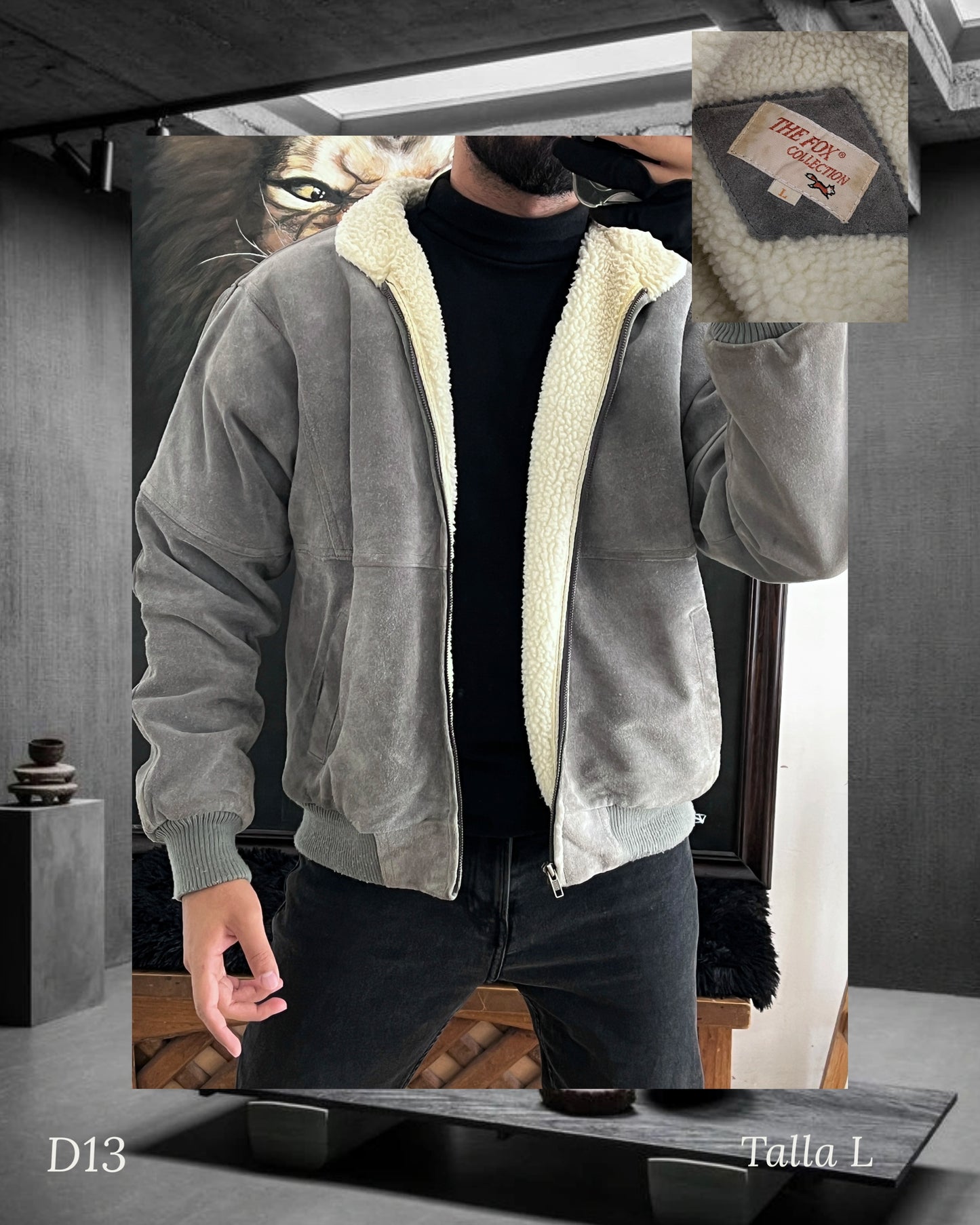 Bomber Leather Jacket Sherpa (L)