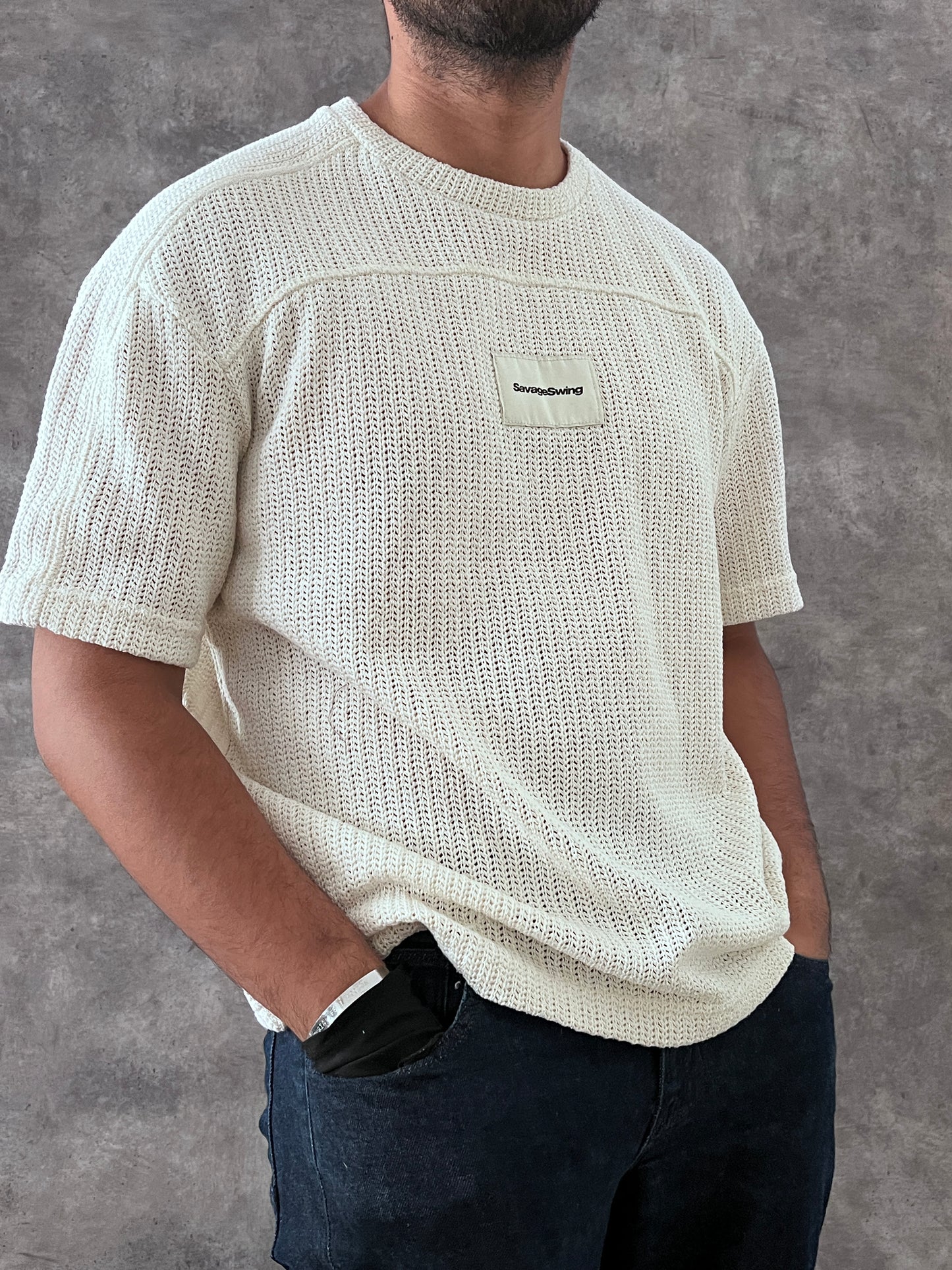 KNIT LEFTIES CREAM BOXY FIT (M)