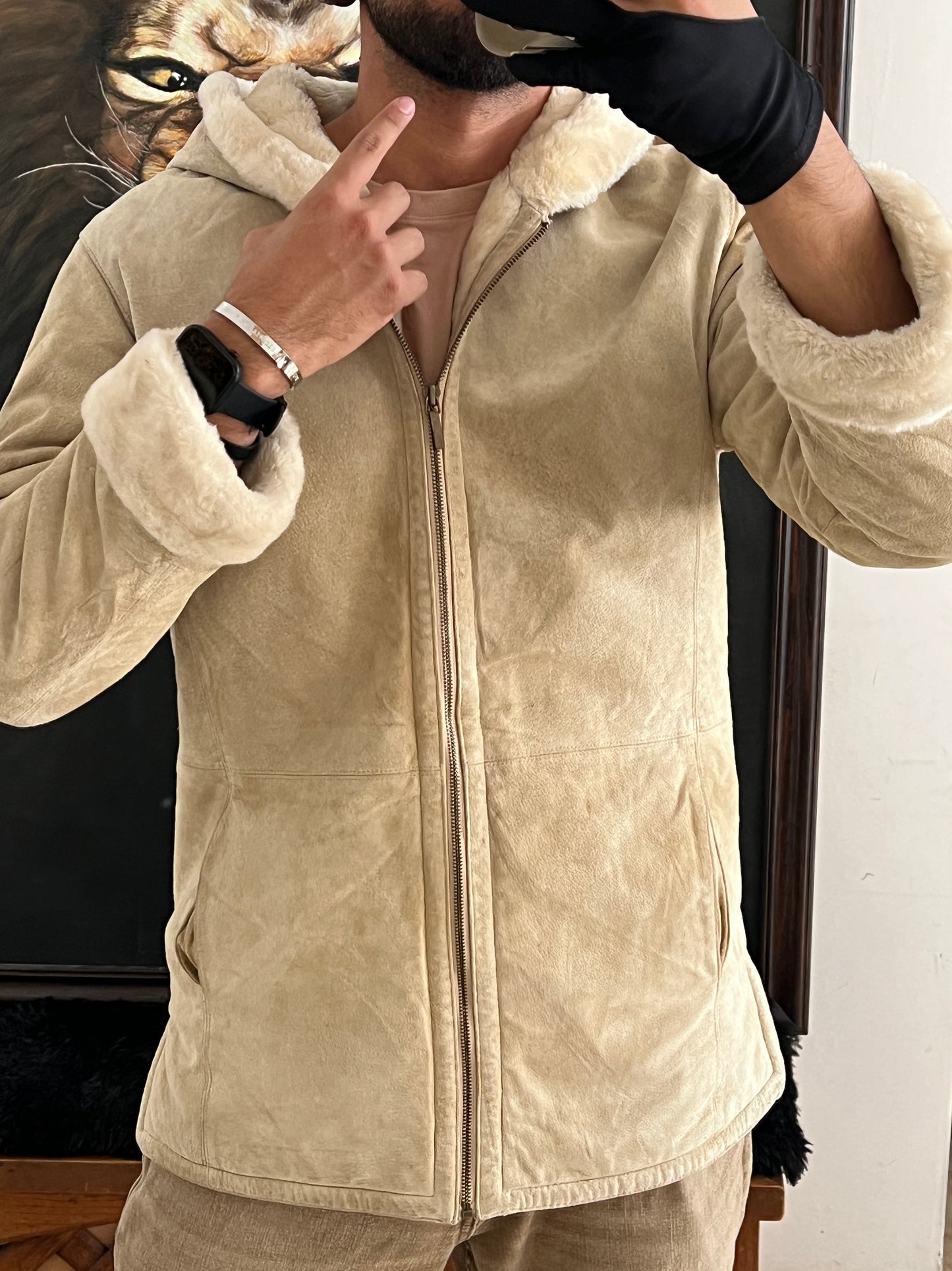 Beige Leather Jacket (S)