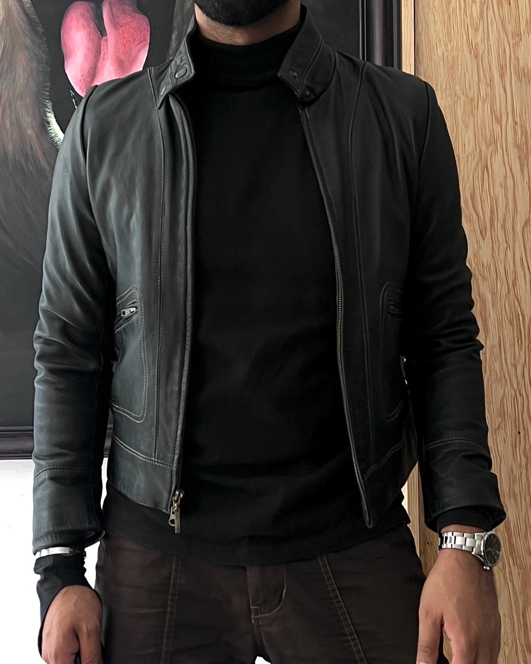 Michel Domit Black Leather Jacket (S)
