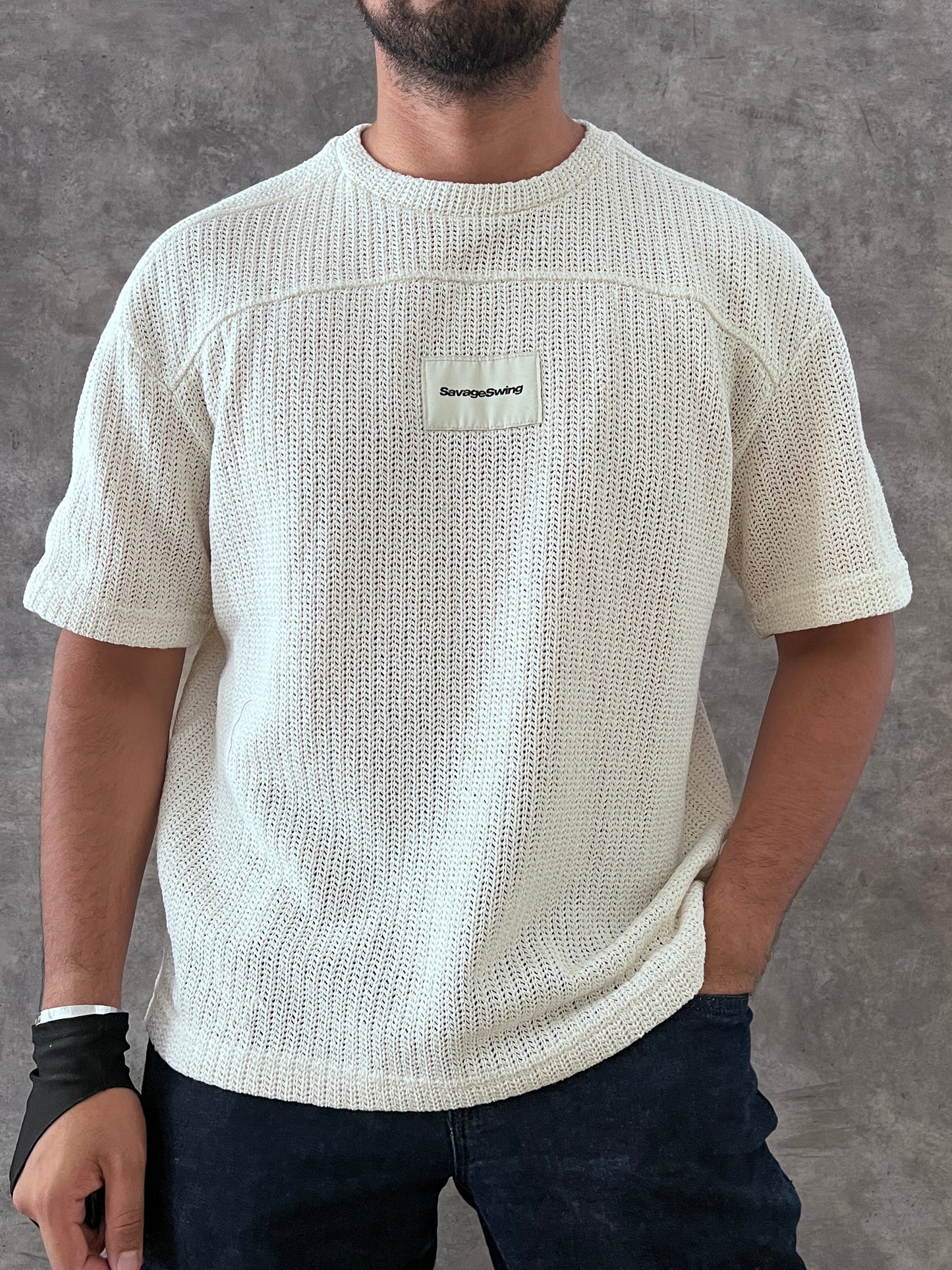 KNIT LEFTIES CREAM BOXY FIT (M)