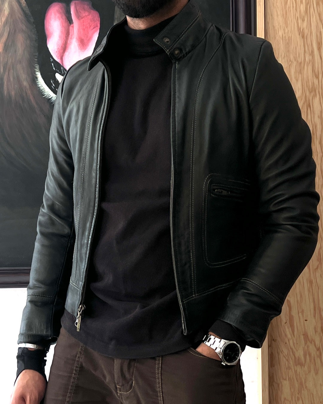 Michel Domit Black Leather Jacket (S)