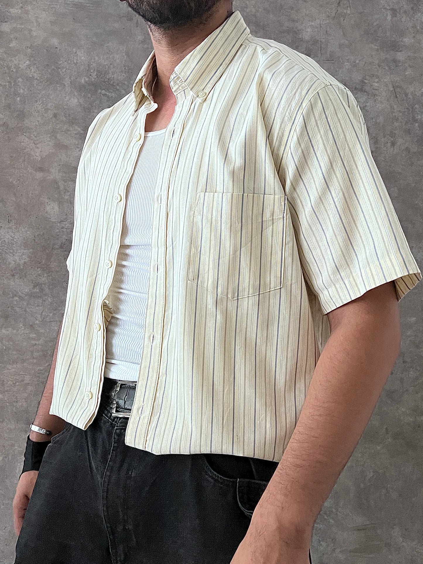 STRIPED SHORTSLEEVE SHIRT CROPPED (M)