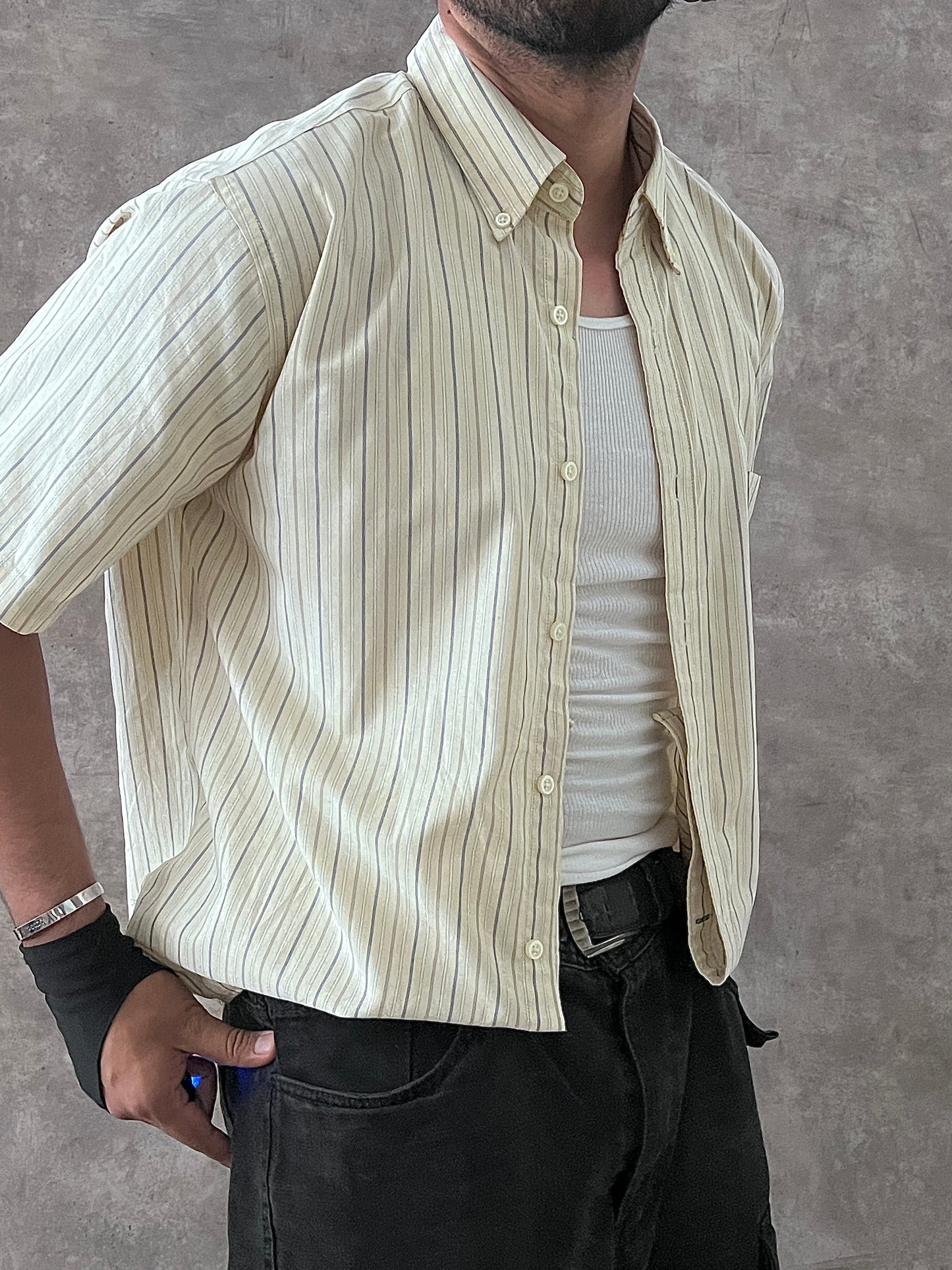 STRIPED SHORTSLEEVE SHIRT CROPPED (M)