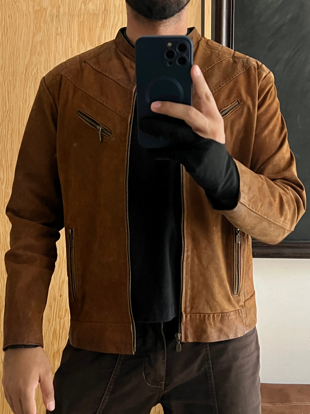 Biker Brown Leather Jacket (M)
