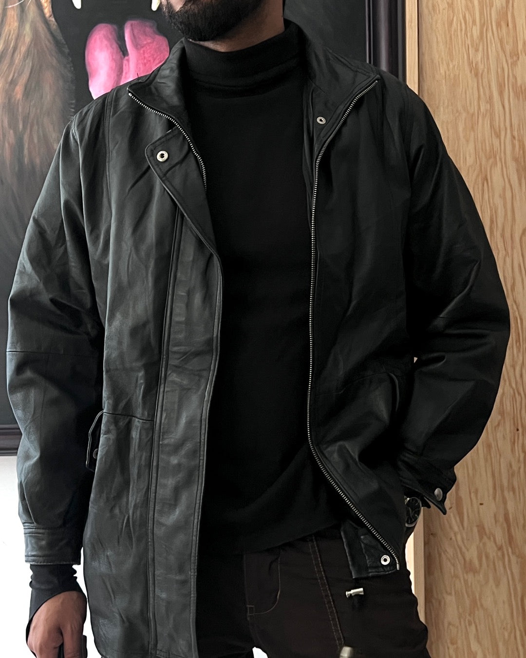 Black Leather Gabardine (M)