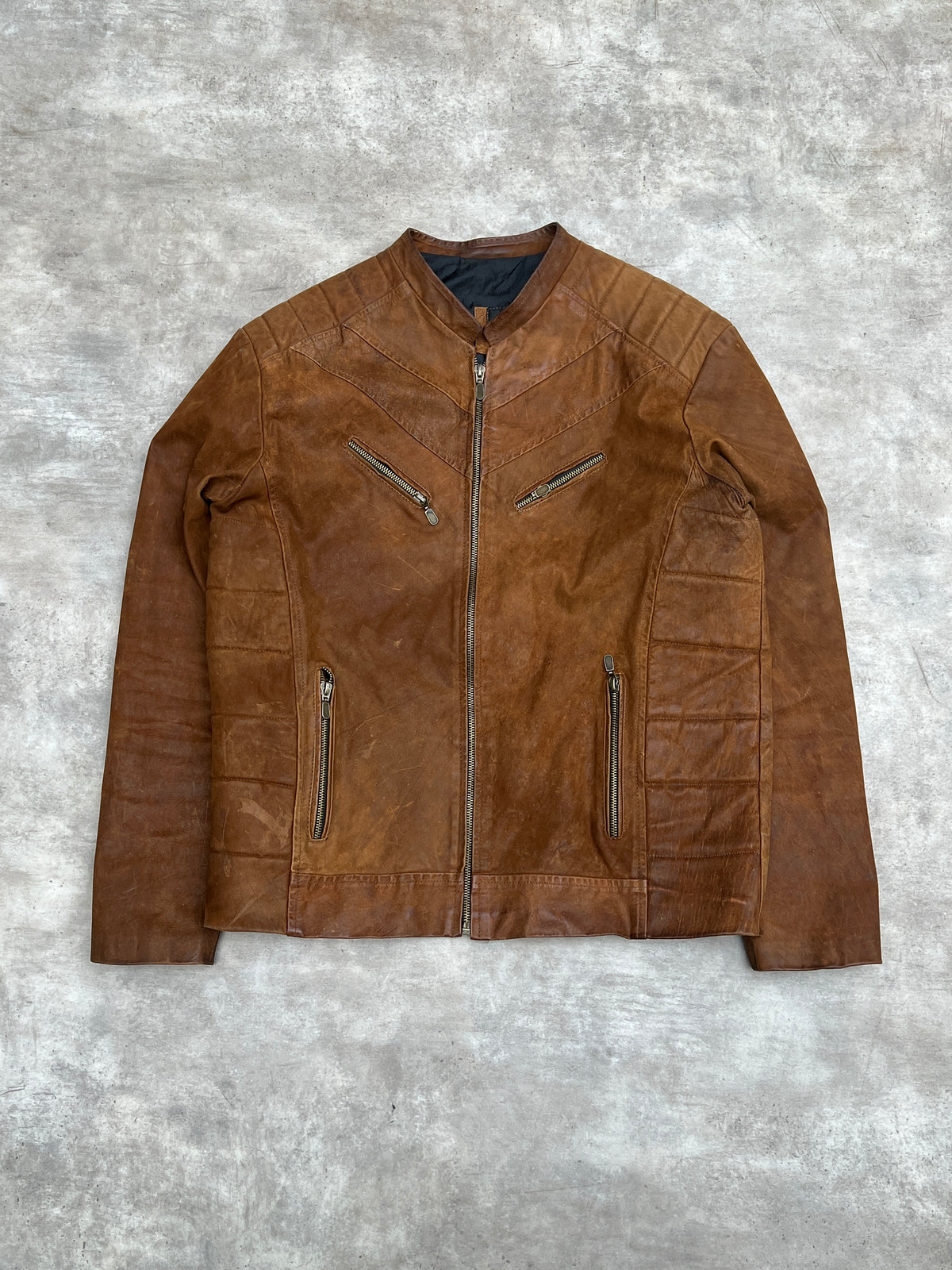 Biker Brown Leather Jacket (M)