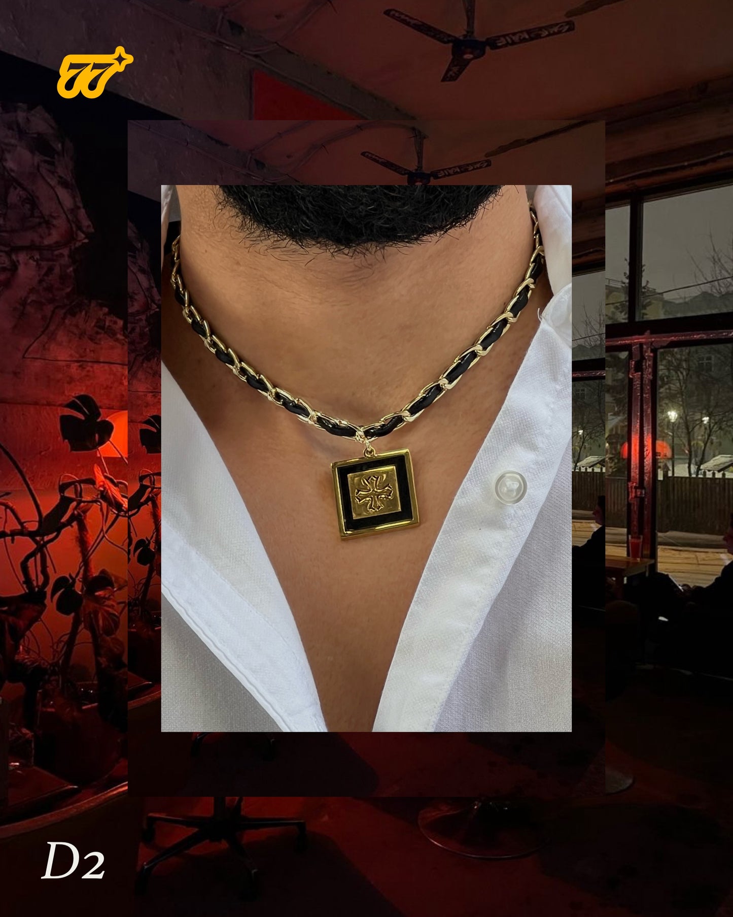 Choker de acero inoxidable entrelazado con cuero sintético