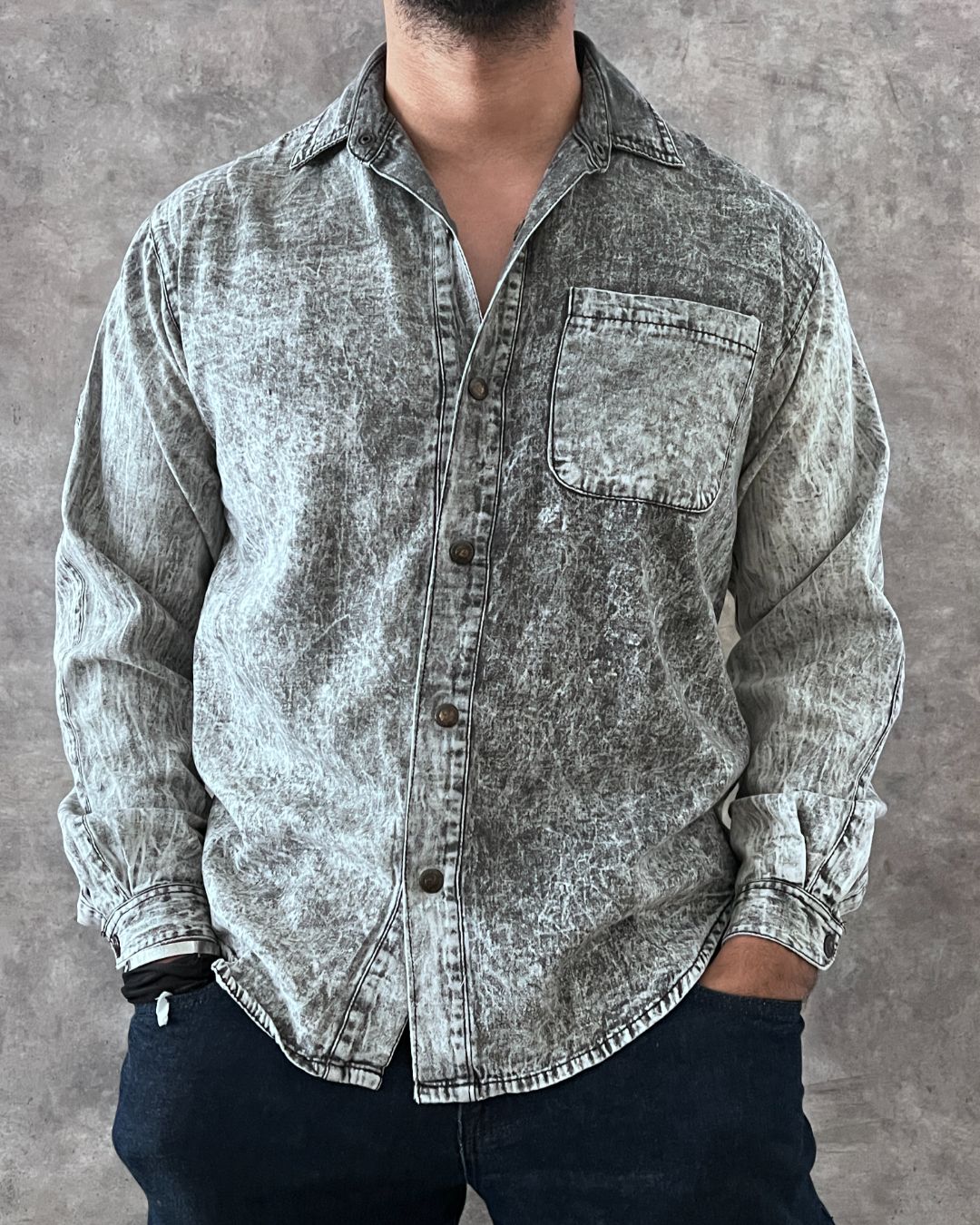 CAMISA ACID WASH GREY (M)