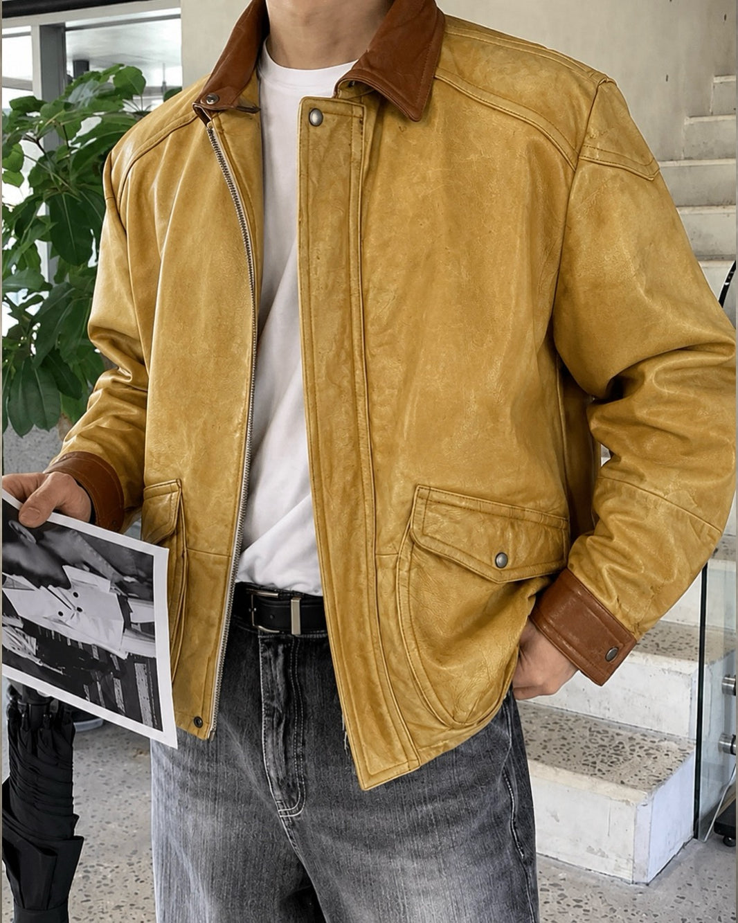 CAMEL LEATHER JACKET (XL)