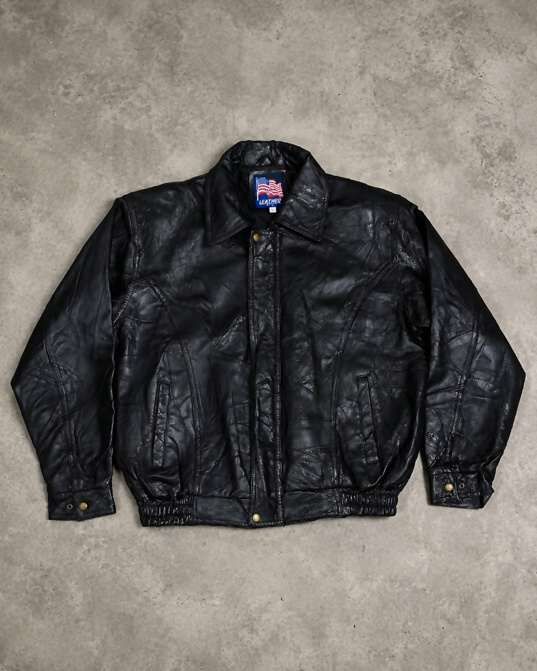BLACK BOMBER LEATHER JACKET (L)