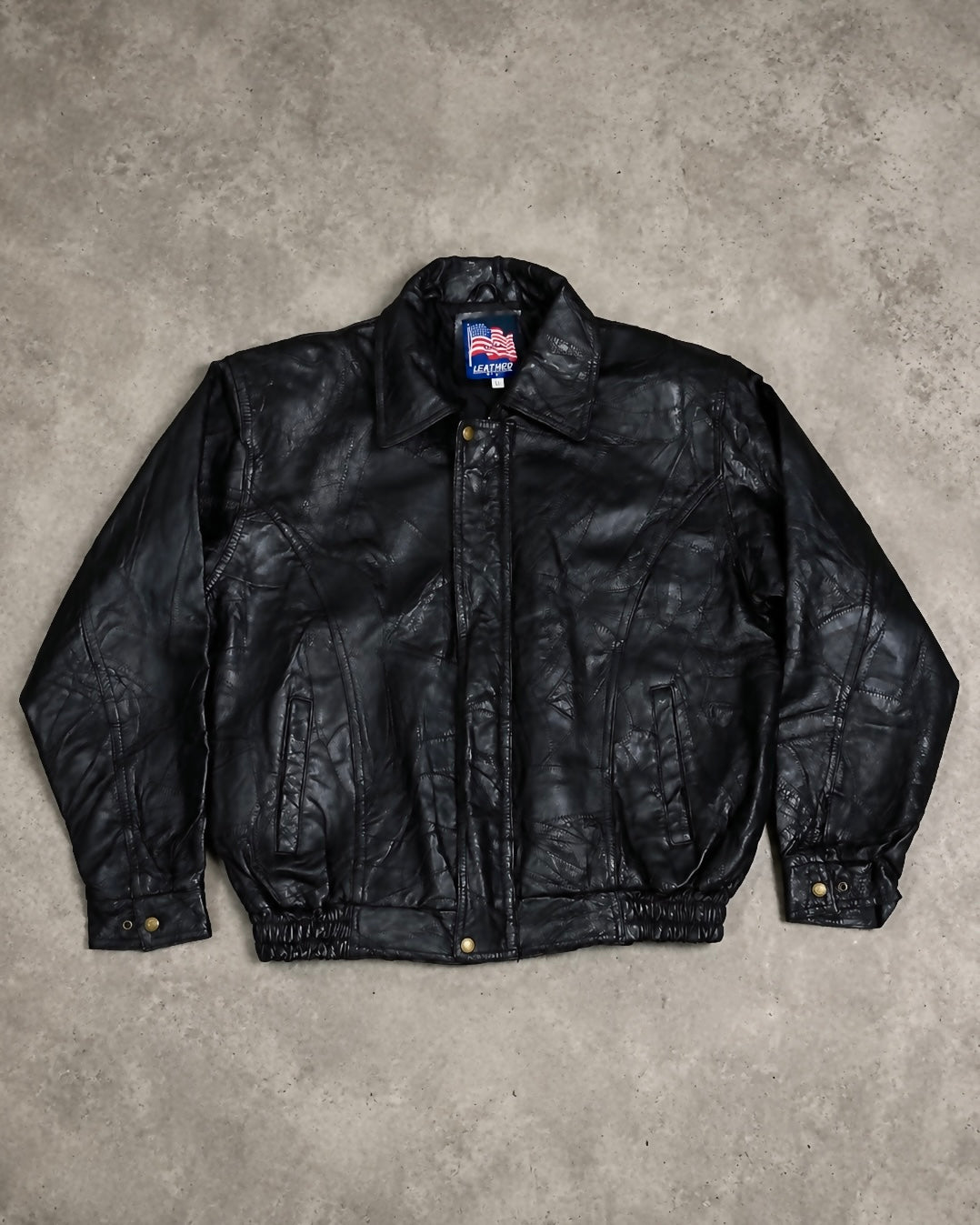 BLACK BOMBER LEATHER JACKET (L)