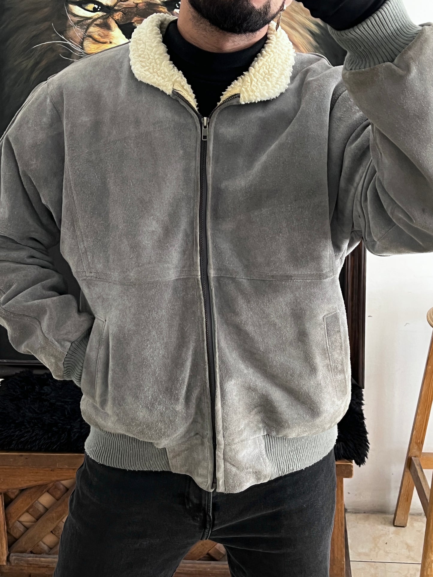 Bomber Leather Jacket Sherpa (L)