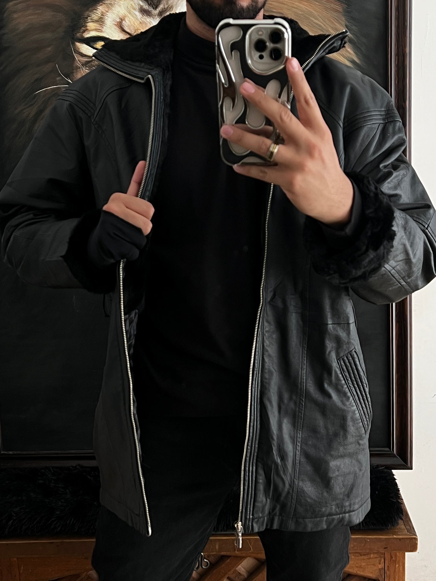 Jacket Leather x Faux Fur (M)