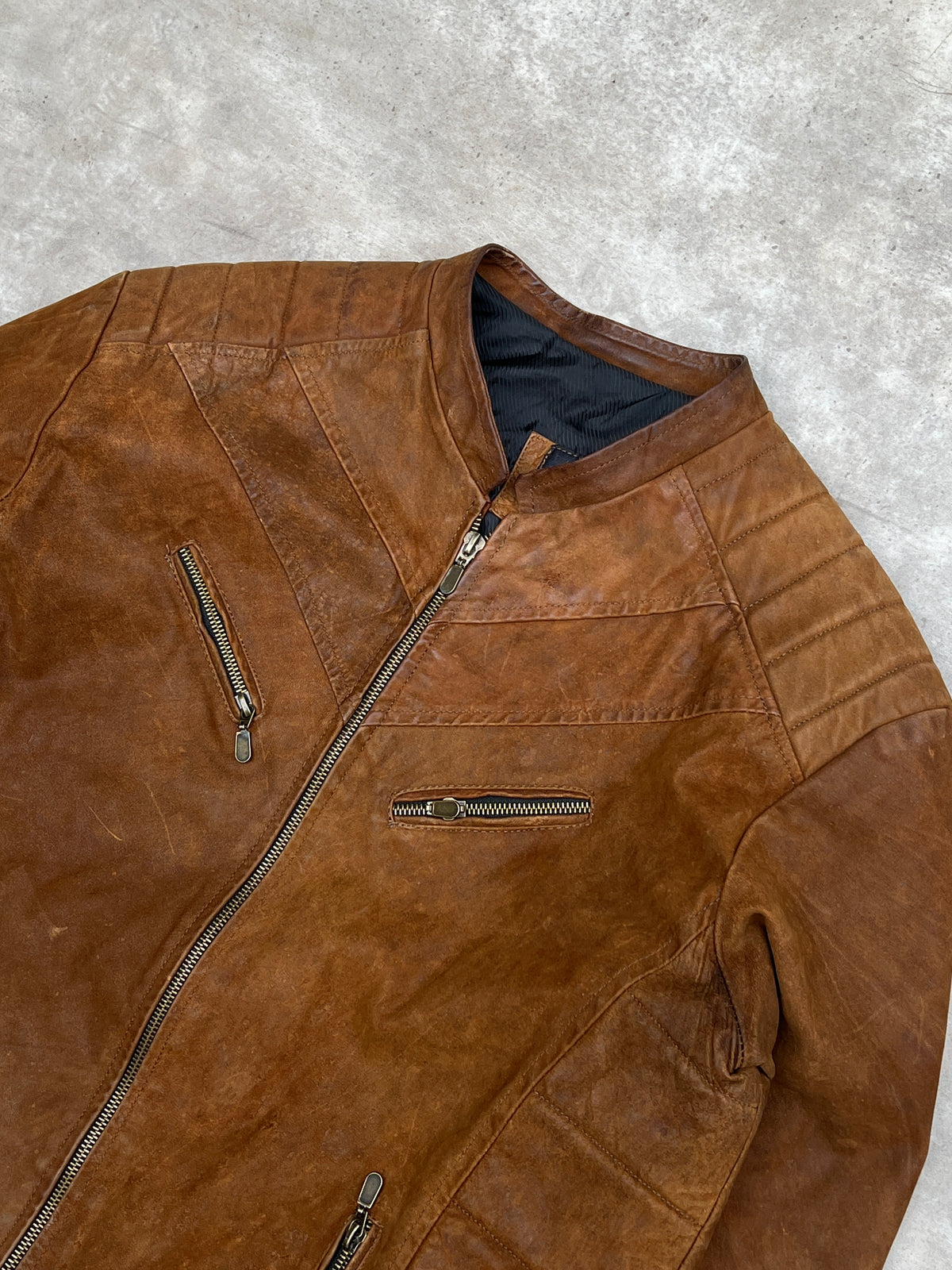 Biker Brown Leather Jacket (M)