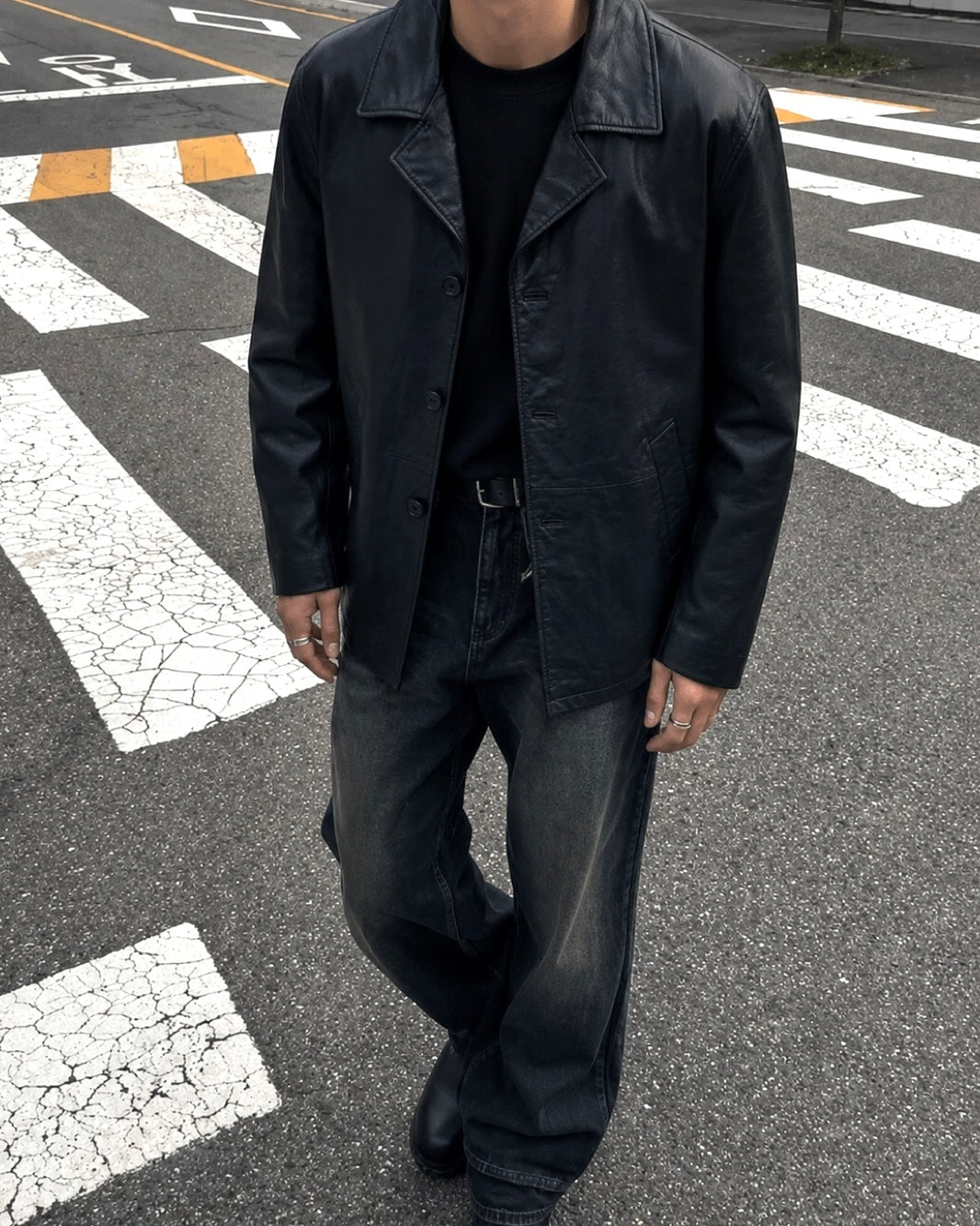BLACK LEATHER GABARDINE (M/L)