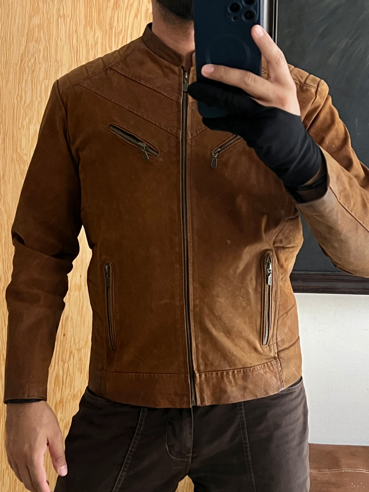 Biker Brown Leather Jacket (M)