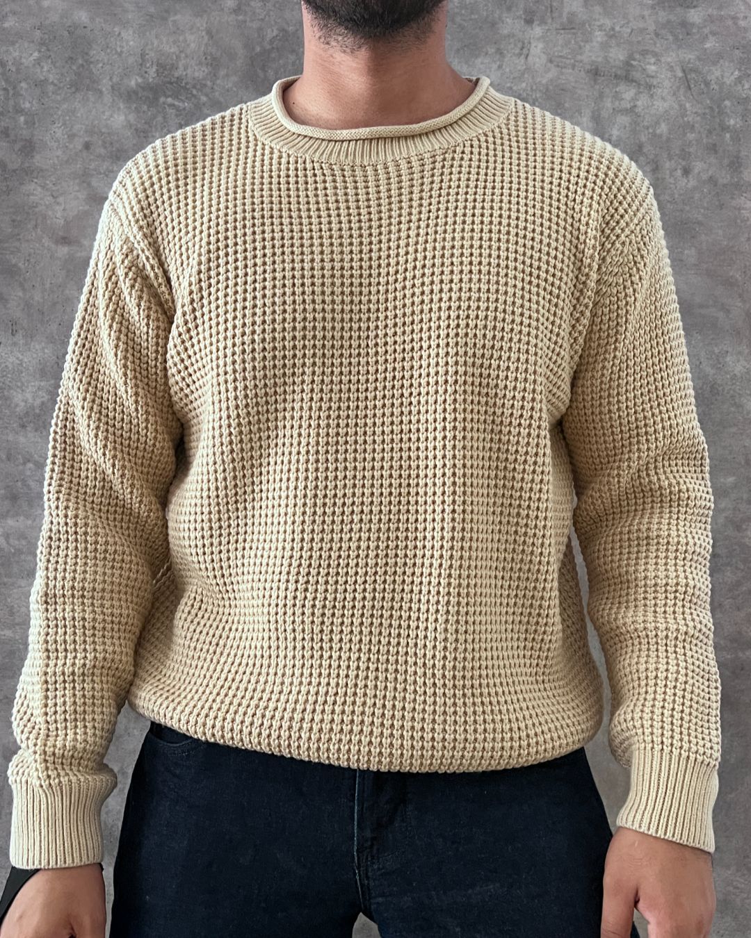 SUÉTER WAFFLE KNIT CREAM OVERSIZE (M)