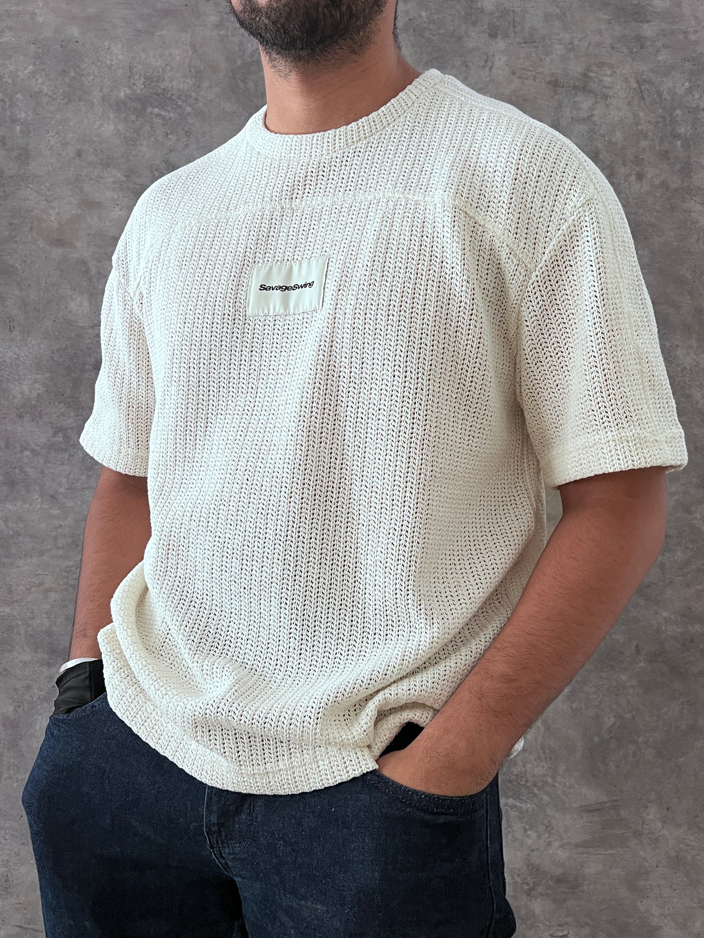 KNIT LEFTIES CREAM BOXY FIT (M)
