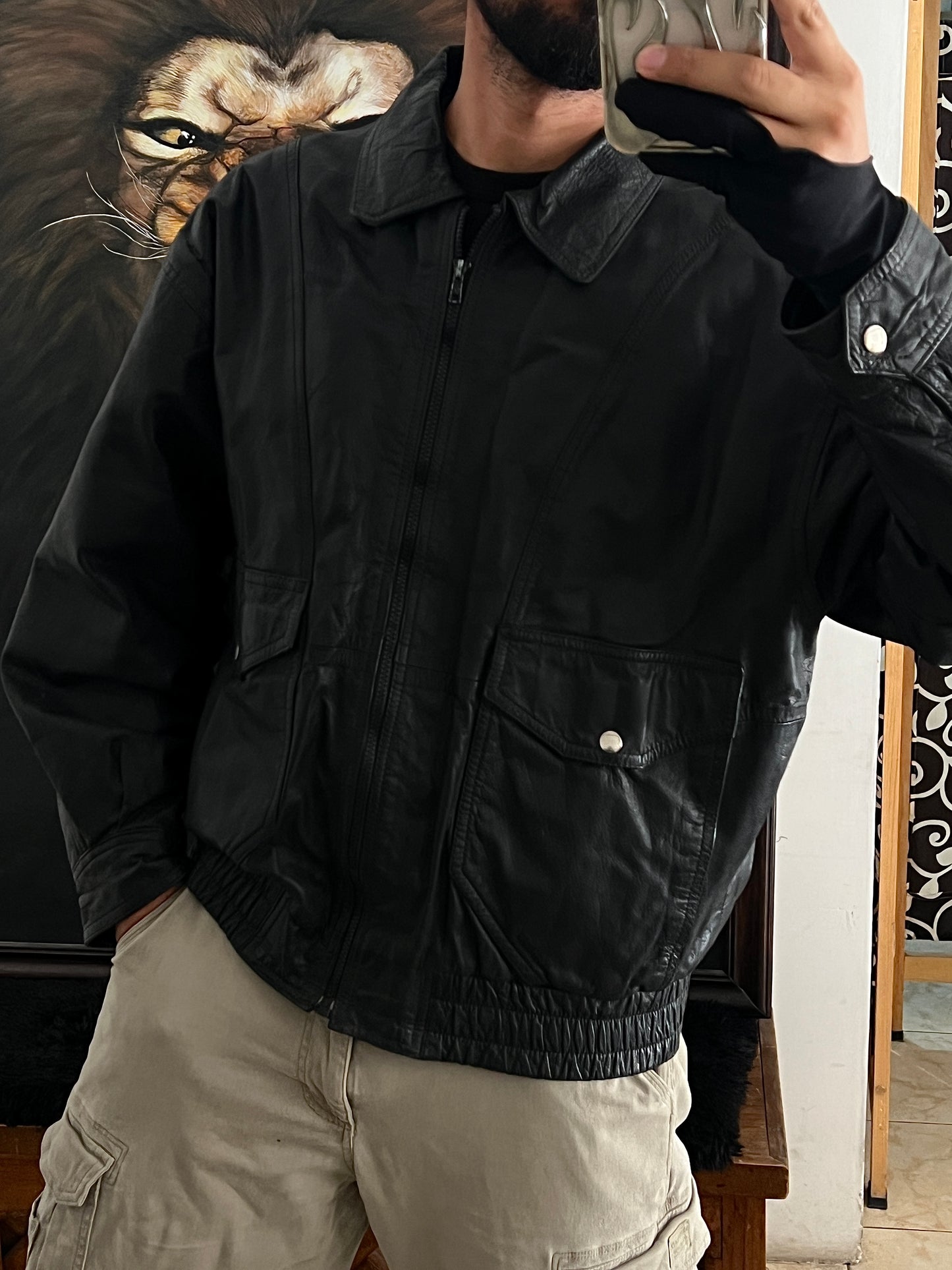 Vintage Leather bomber jacket (L)