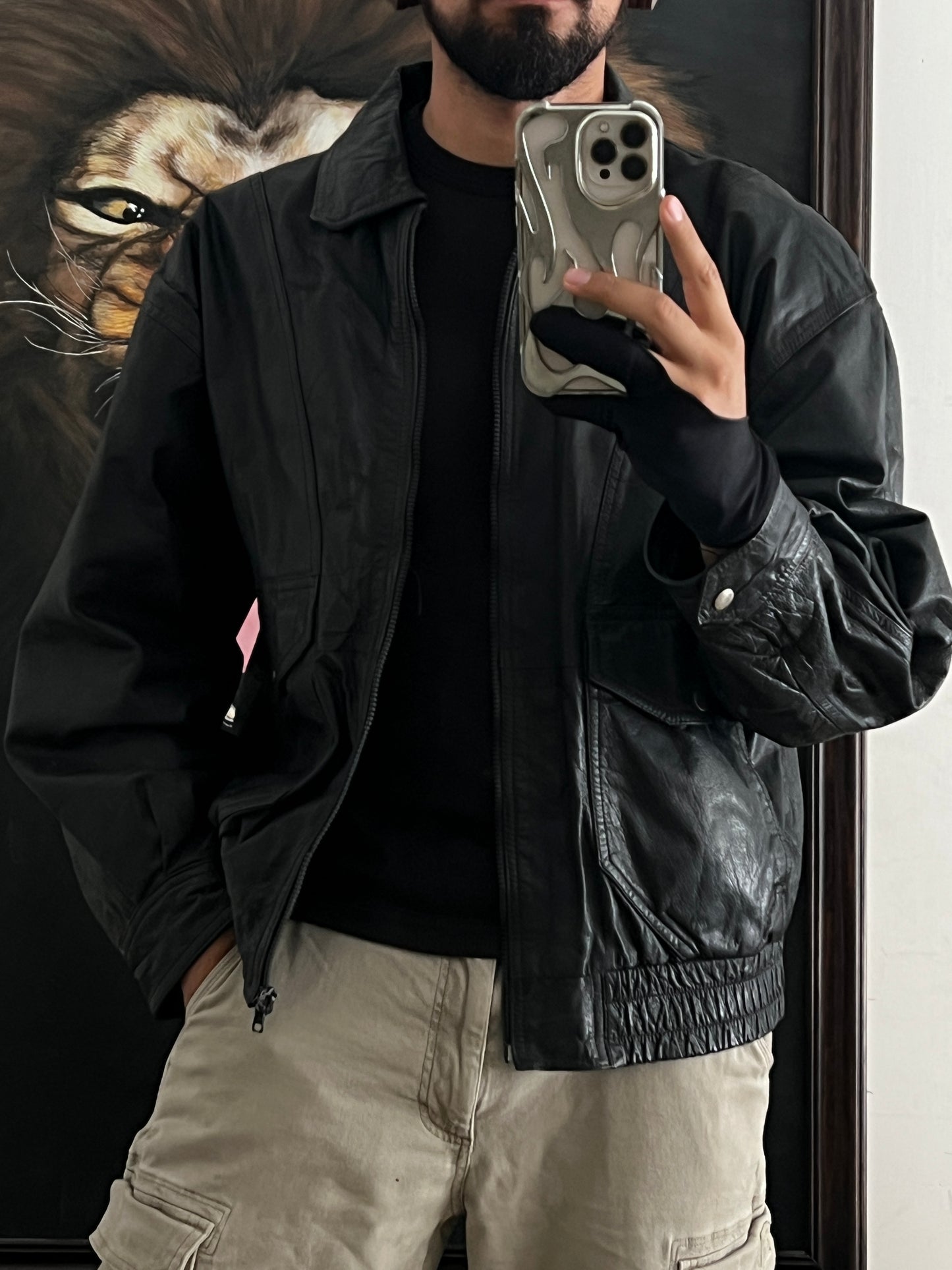 Vintage Leather bomber jacket (L)