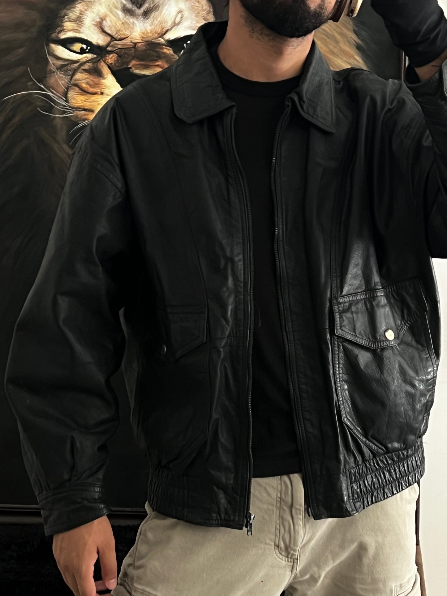 Vintage Leather bomber jacket (L)