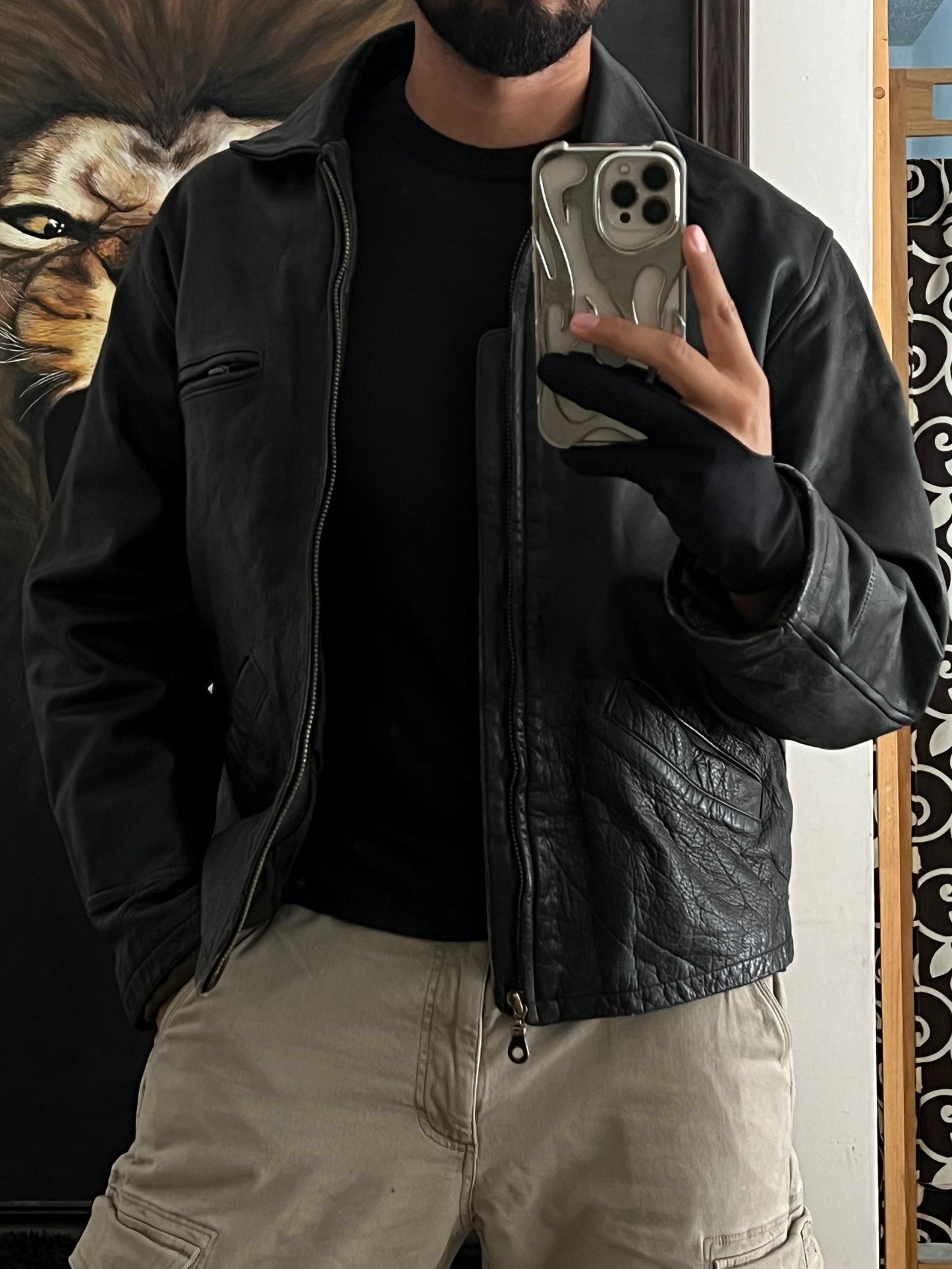 Vintage Leather bomber jacket shield (L)