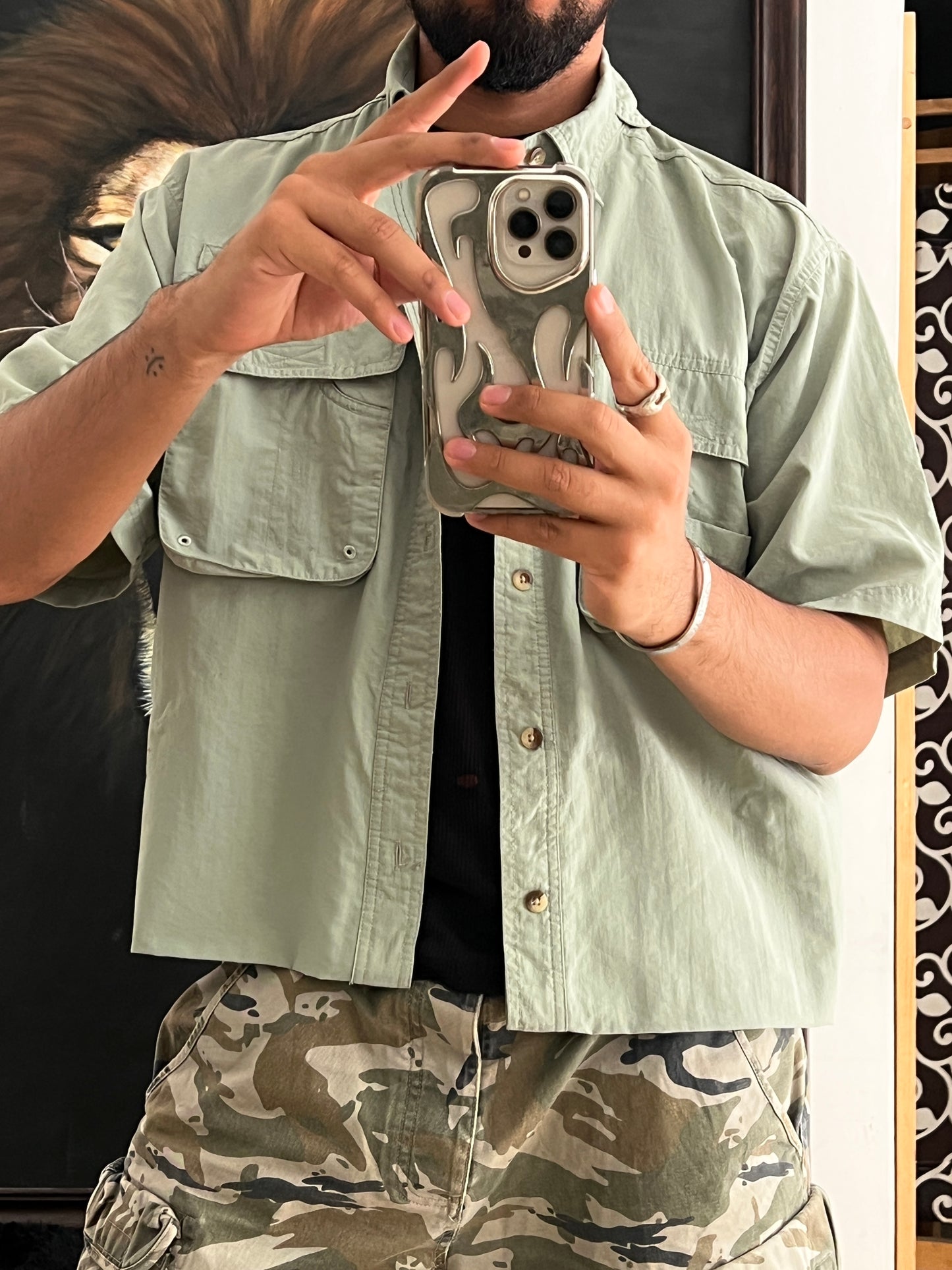 Fishing Vintage Green Shirt / Cropped Fit (L)