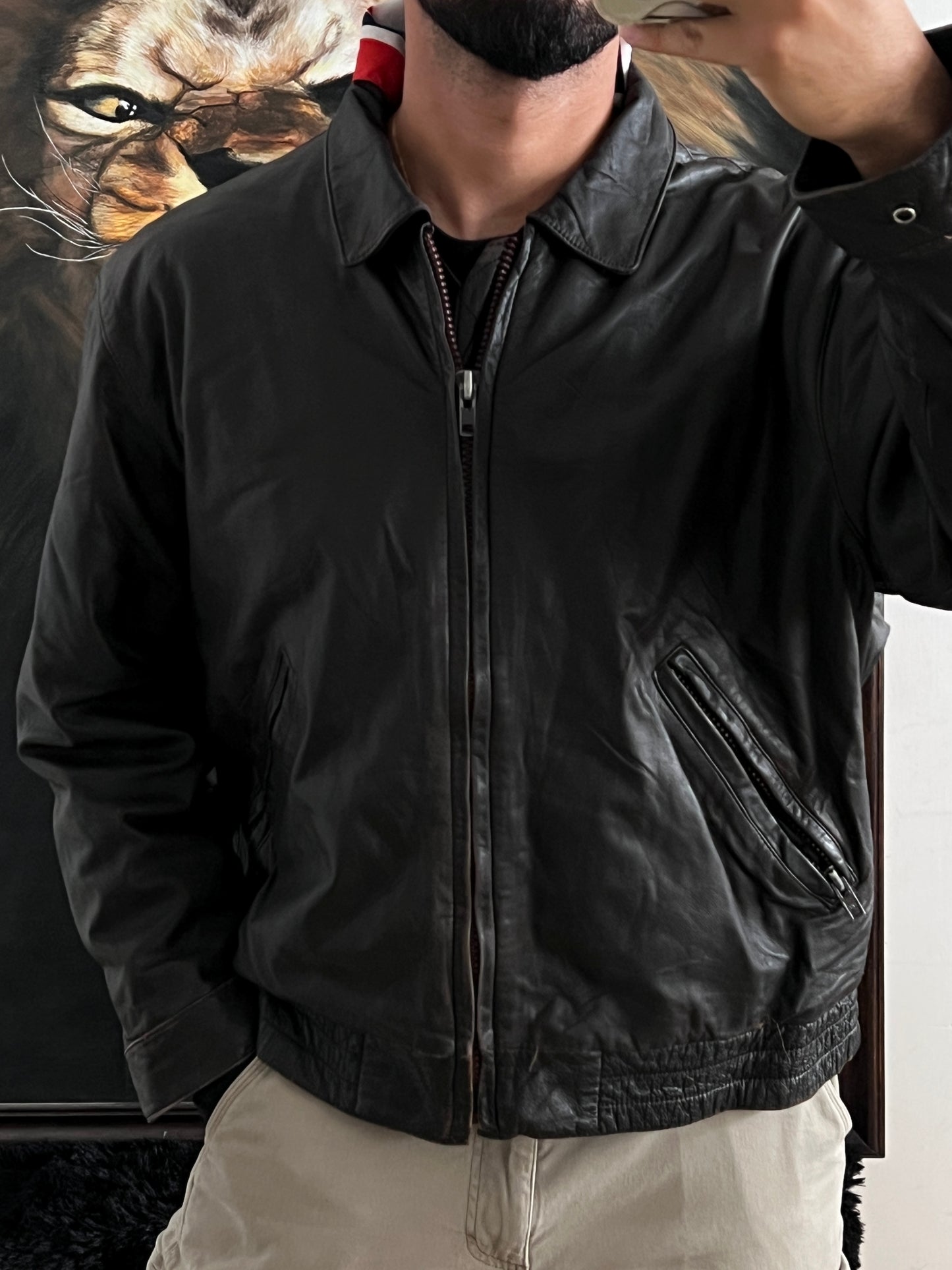 Vintage Leather Bomber jacket (M)