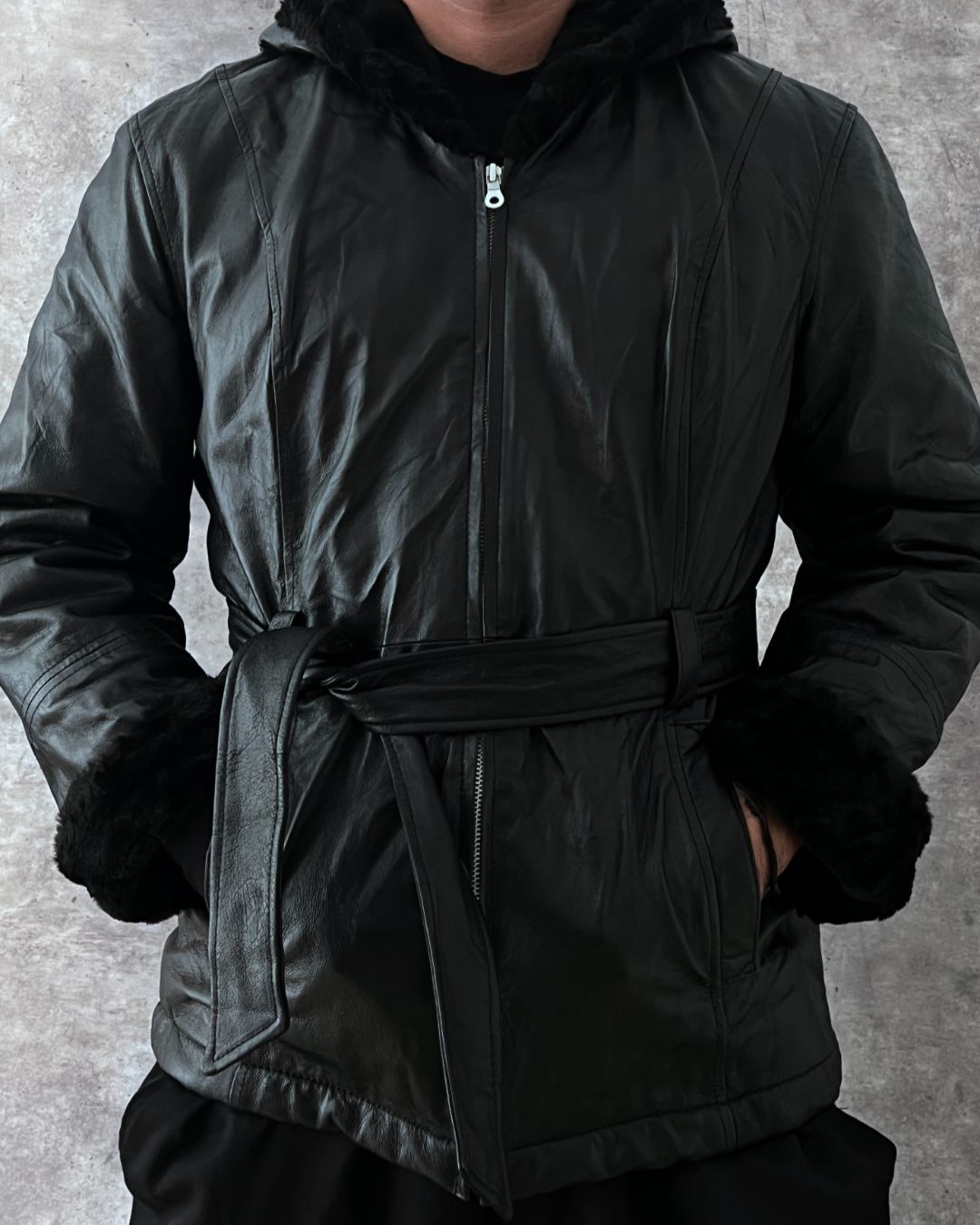 BLACK LEATHER GABARDINE (M)