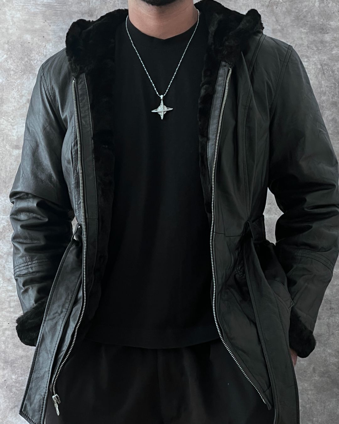 BLACK LEATHER GABARDINE (M)