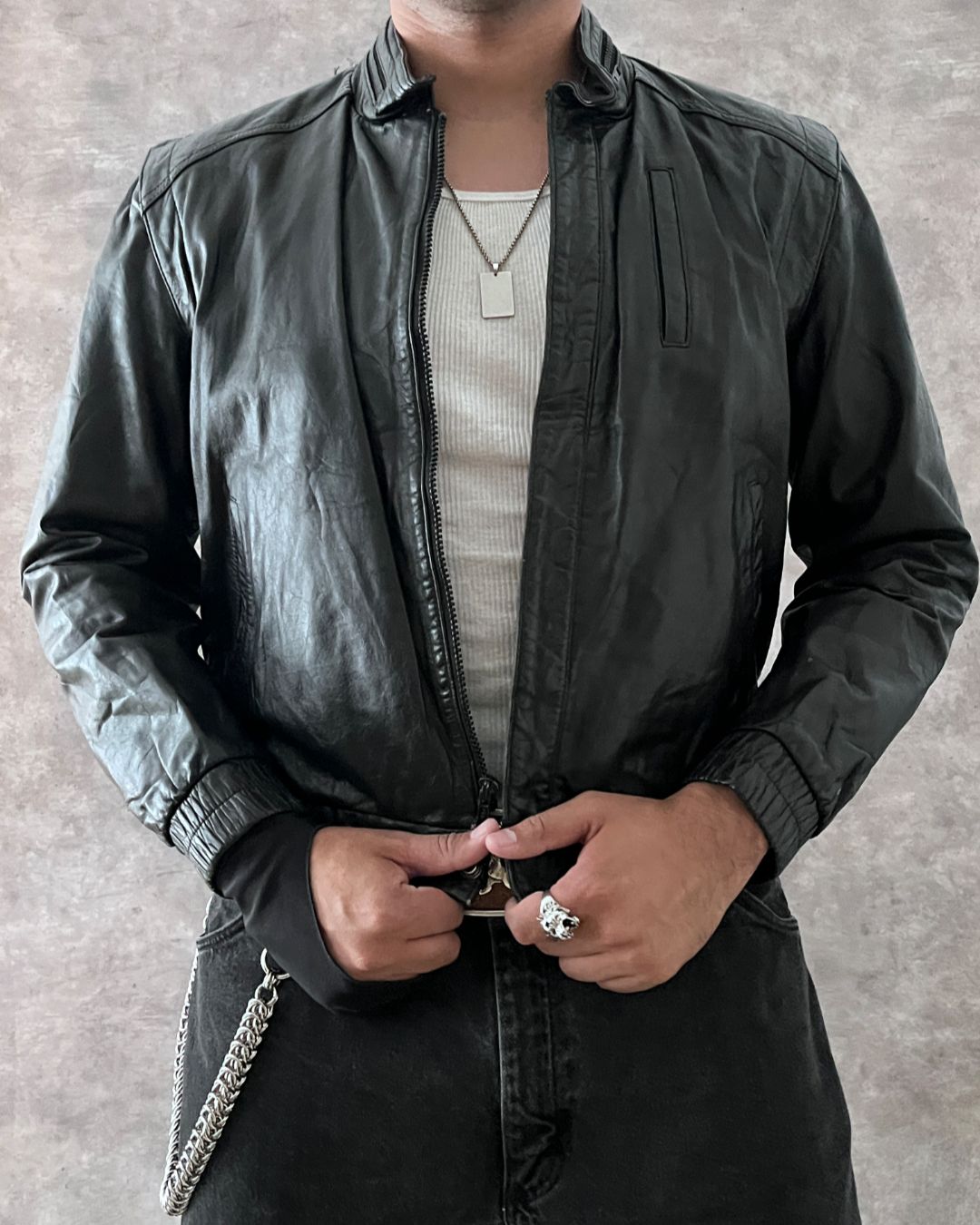 LEATHER RACER JACKET (S)