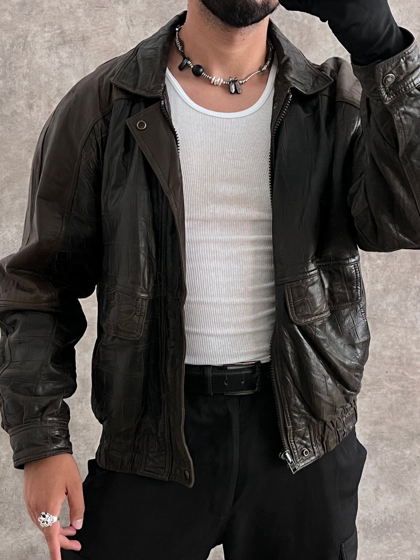 Vintage Leather Serpent Jacket (L)