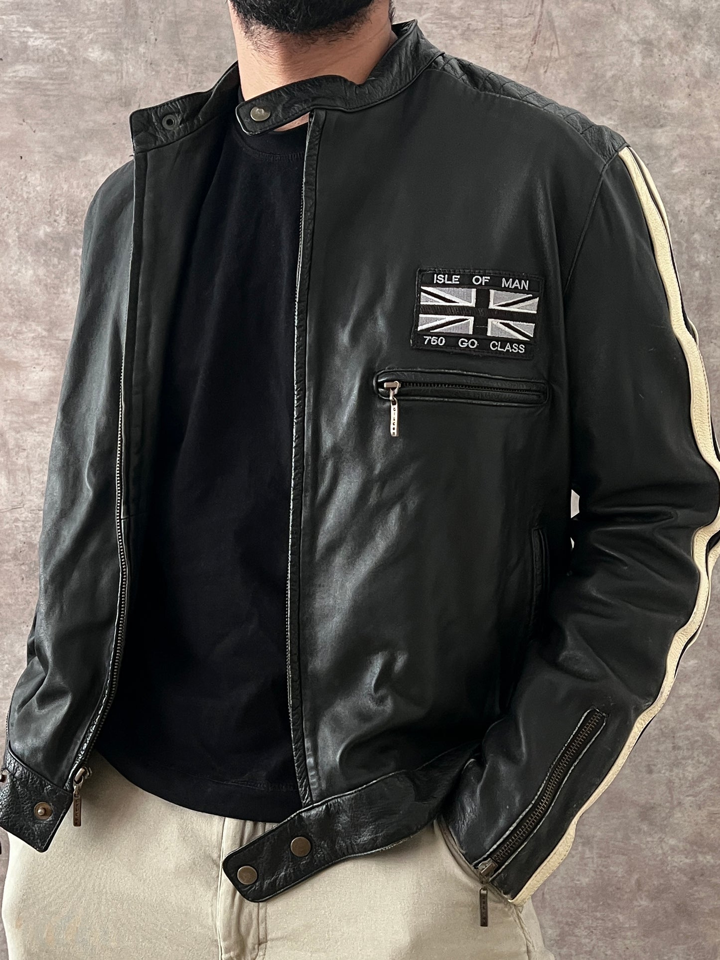 Retro Leather Jacket ISLE OF MAN (M)