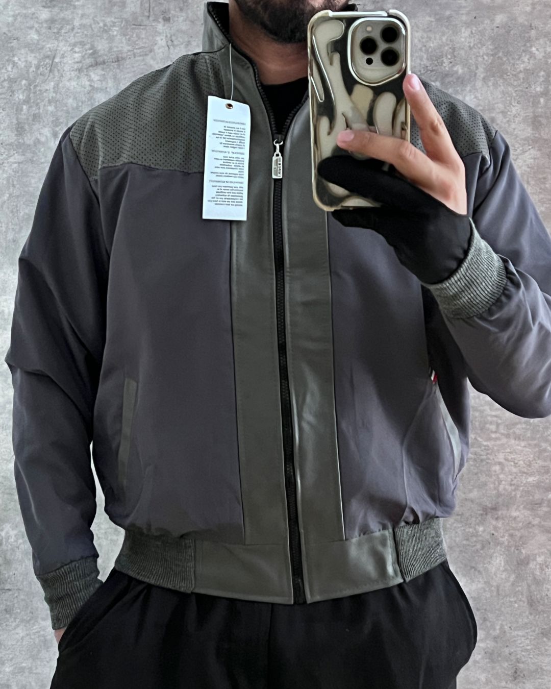 EMPORIO GREY LEATHER JACKT (S/M)