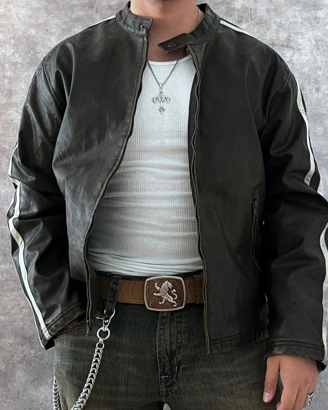 LEATHER RACER JACKET (L)