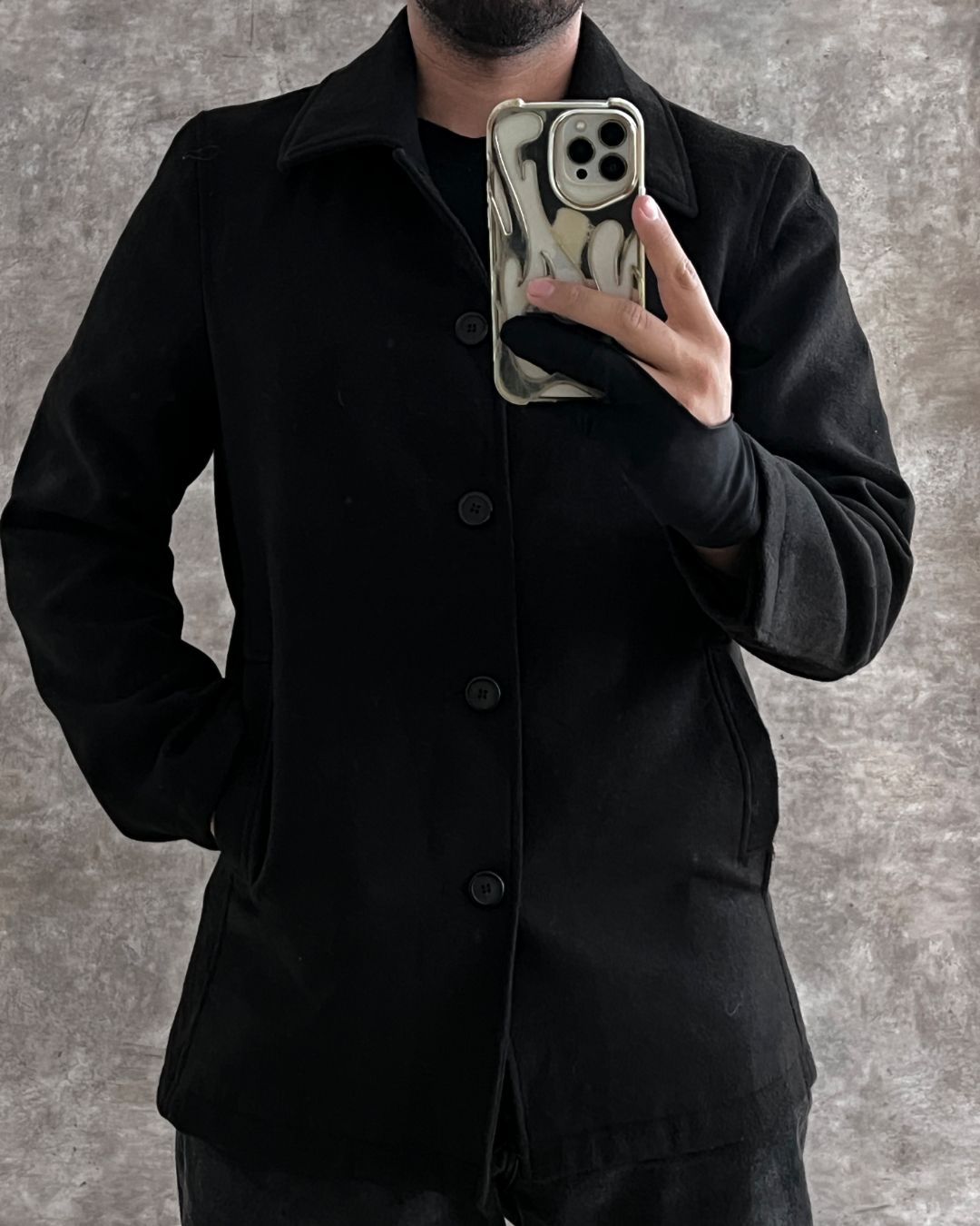 BLACK WOOL COAT (S)