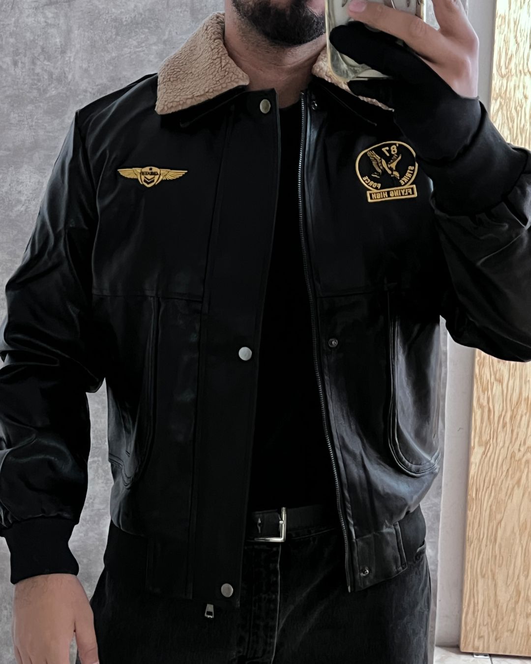 FLYING BOMBER LEATHER JACKET (M)